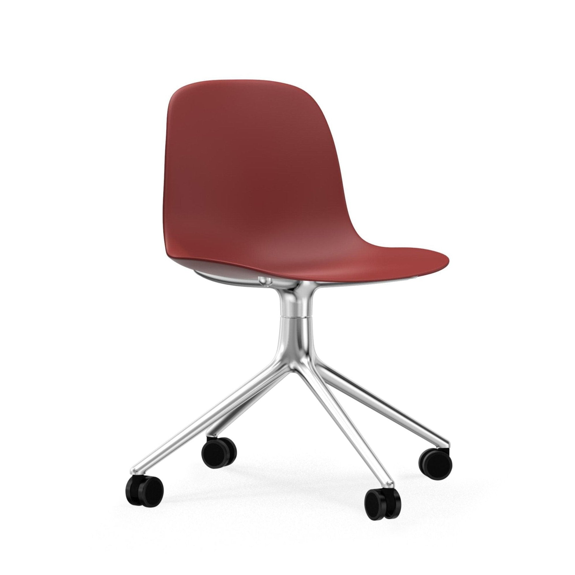 4W burgundy office chair with an aluminum base on wheels
