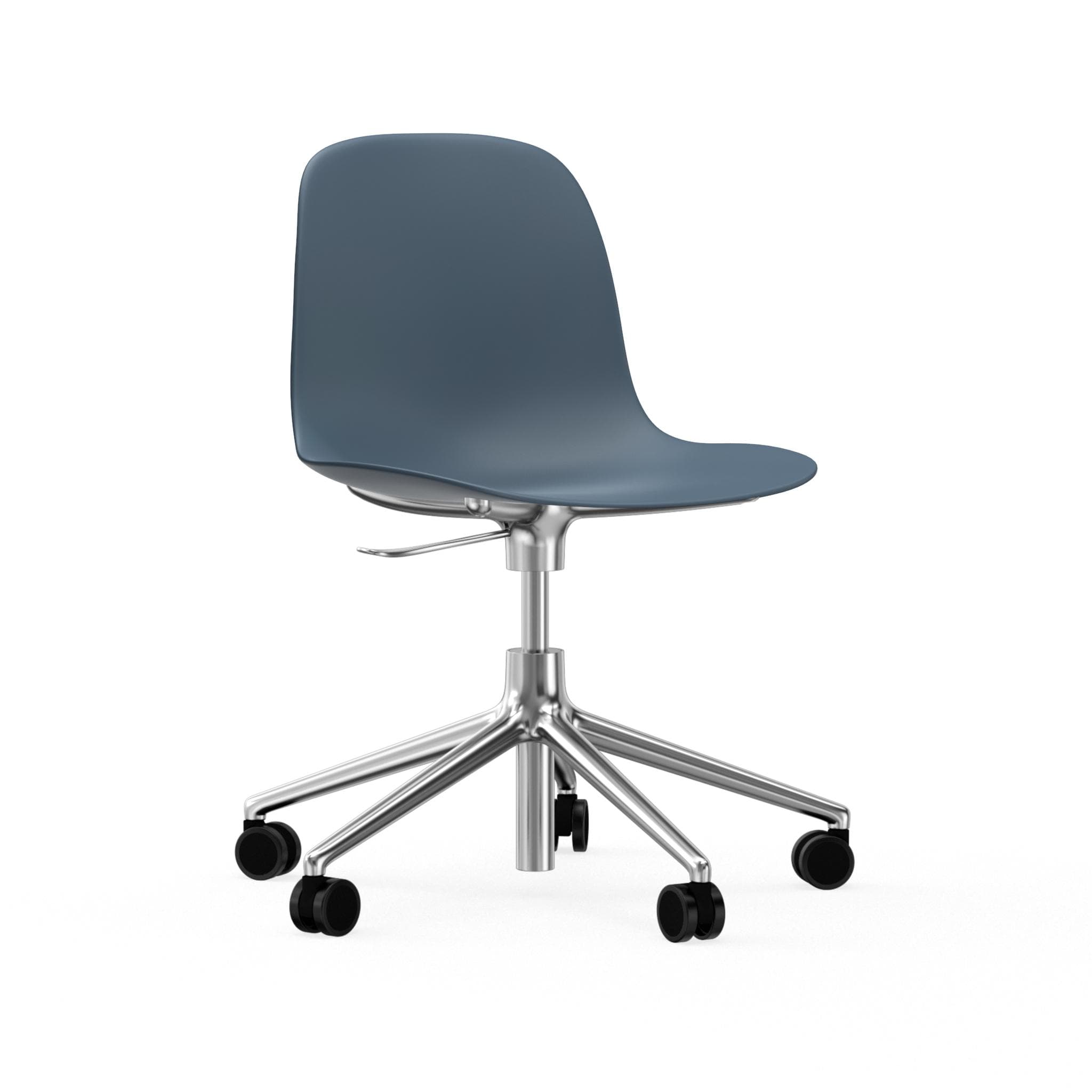 Office chair with adjustable 5W Blue sea forms with an aluminum base on wheels