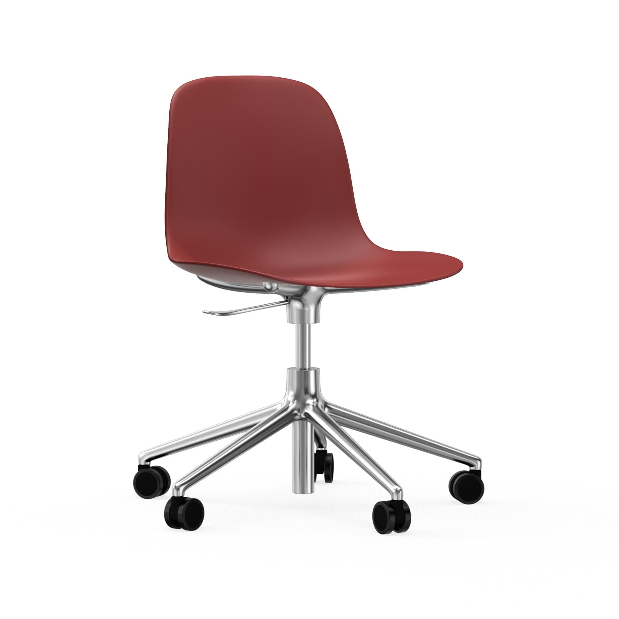 Office chair with adjustable forms 5W burgundy with an aluminum base on wheels