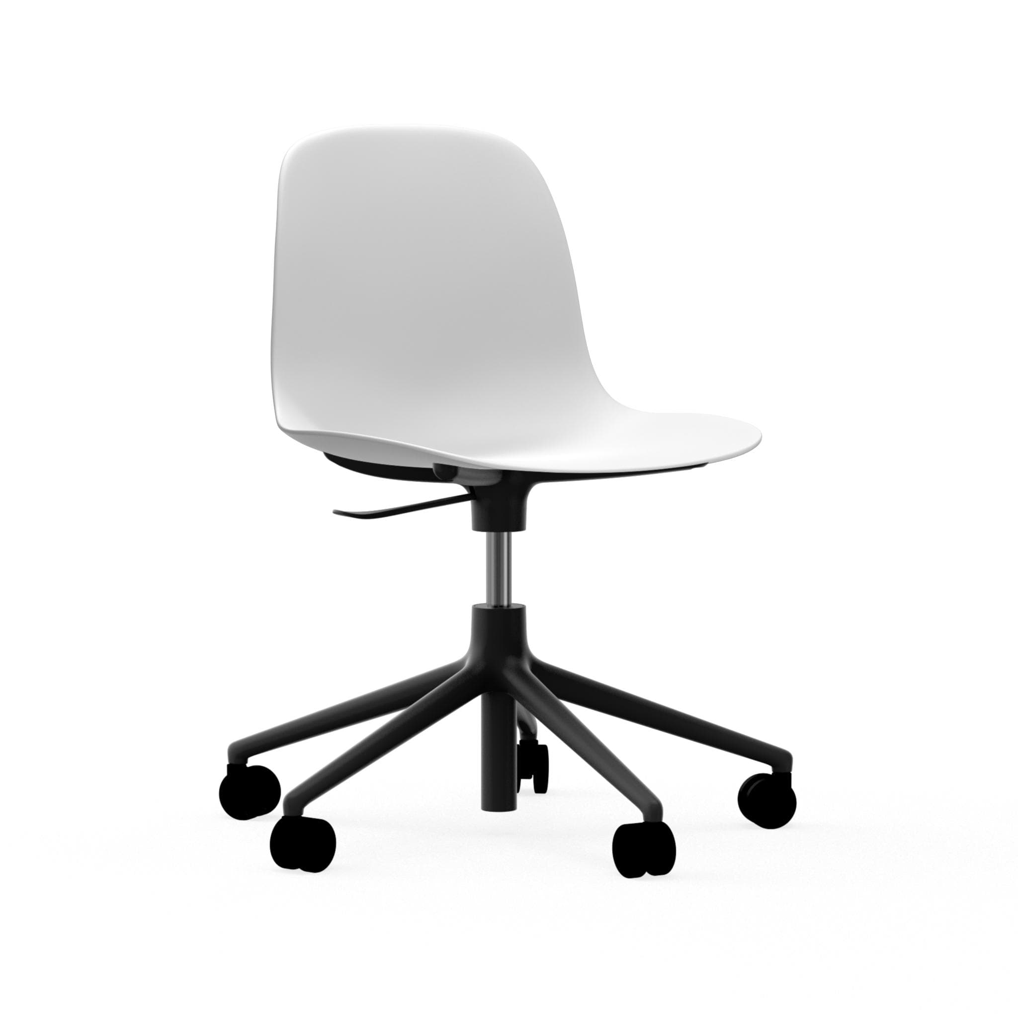 Office chair with adjustable 5W forms white with a black base on wheels