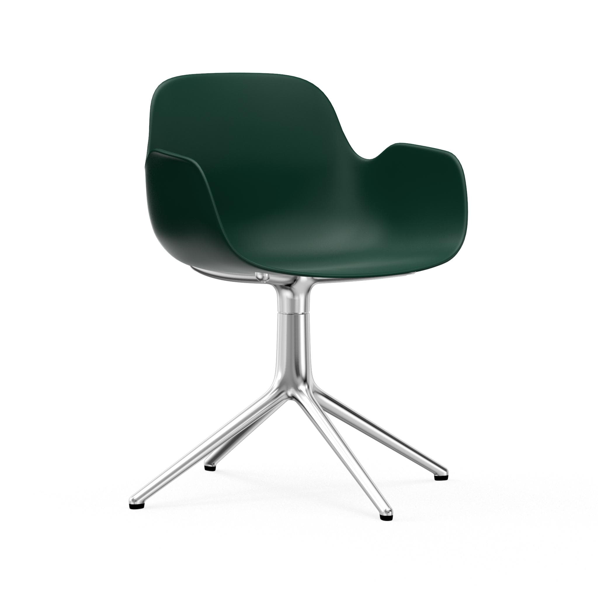 Office chair with 4l green armrests with an aluminum base