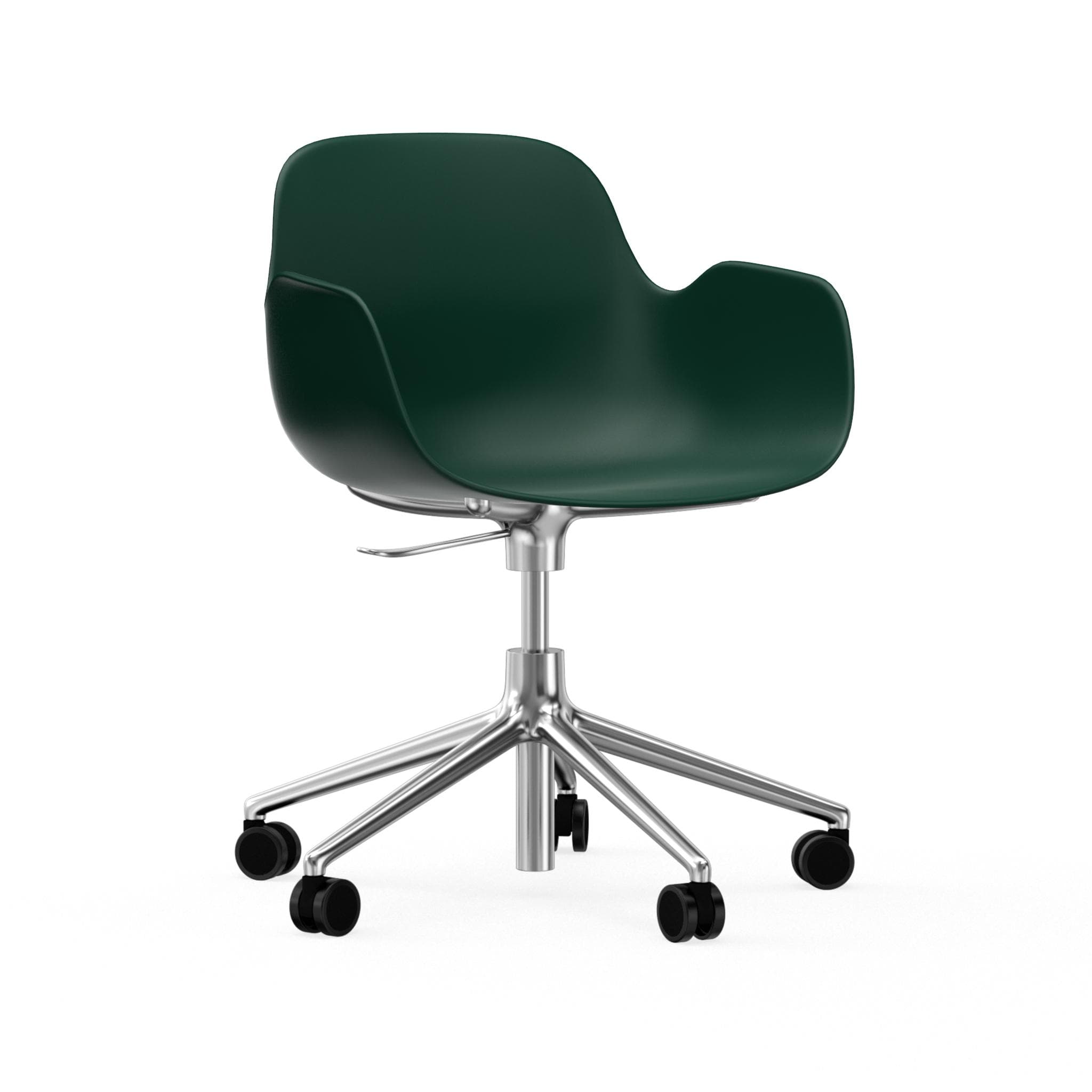 Office chair with armrests with regulation of 5W green forms with an aluminum base
