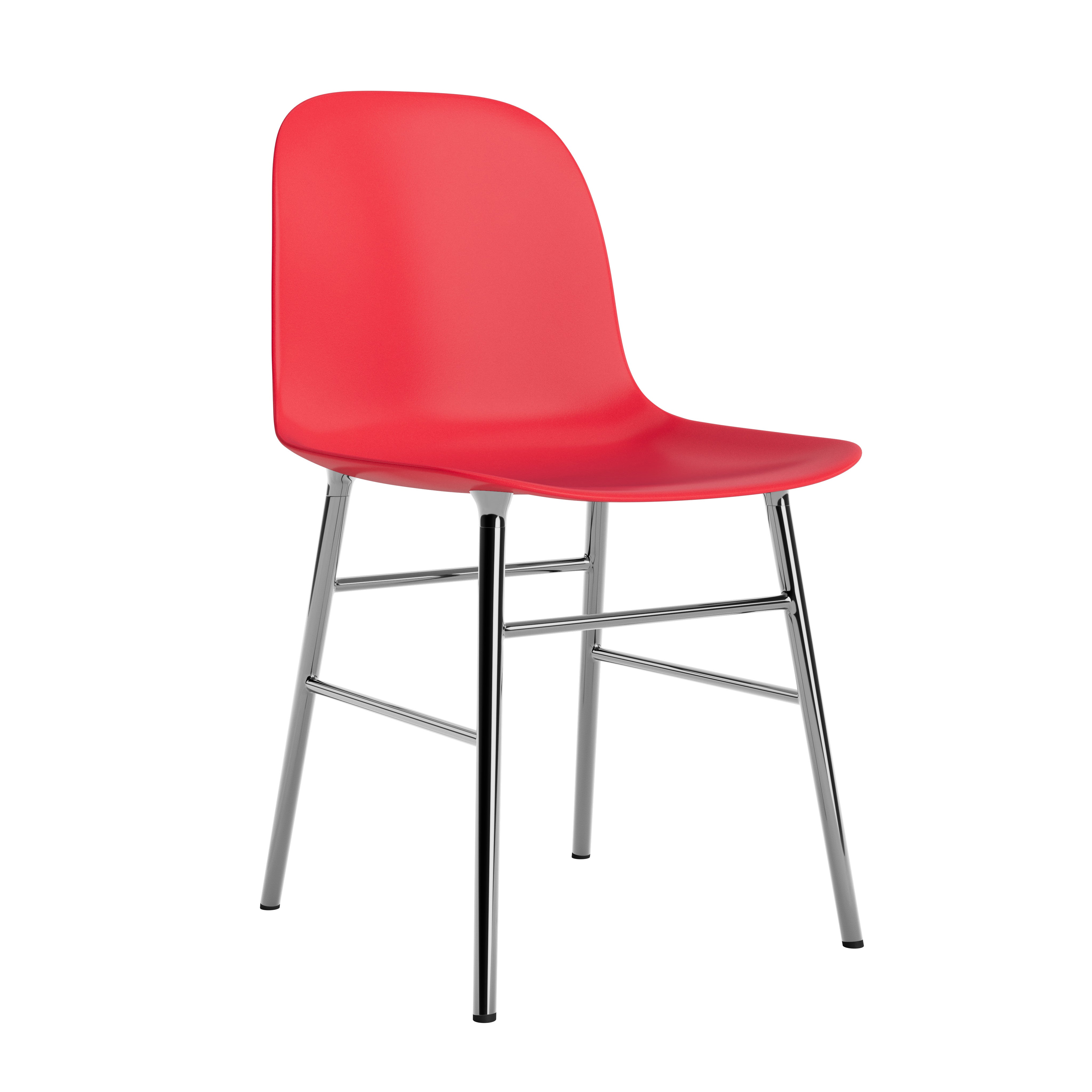 Roter Stuhl mit einer Chrombasis