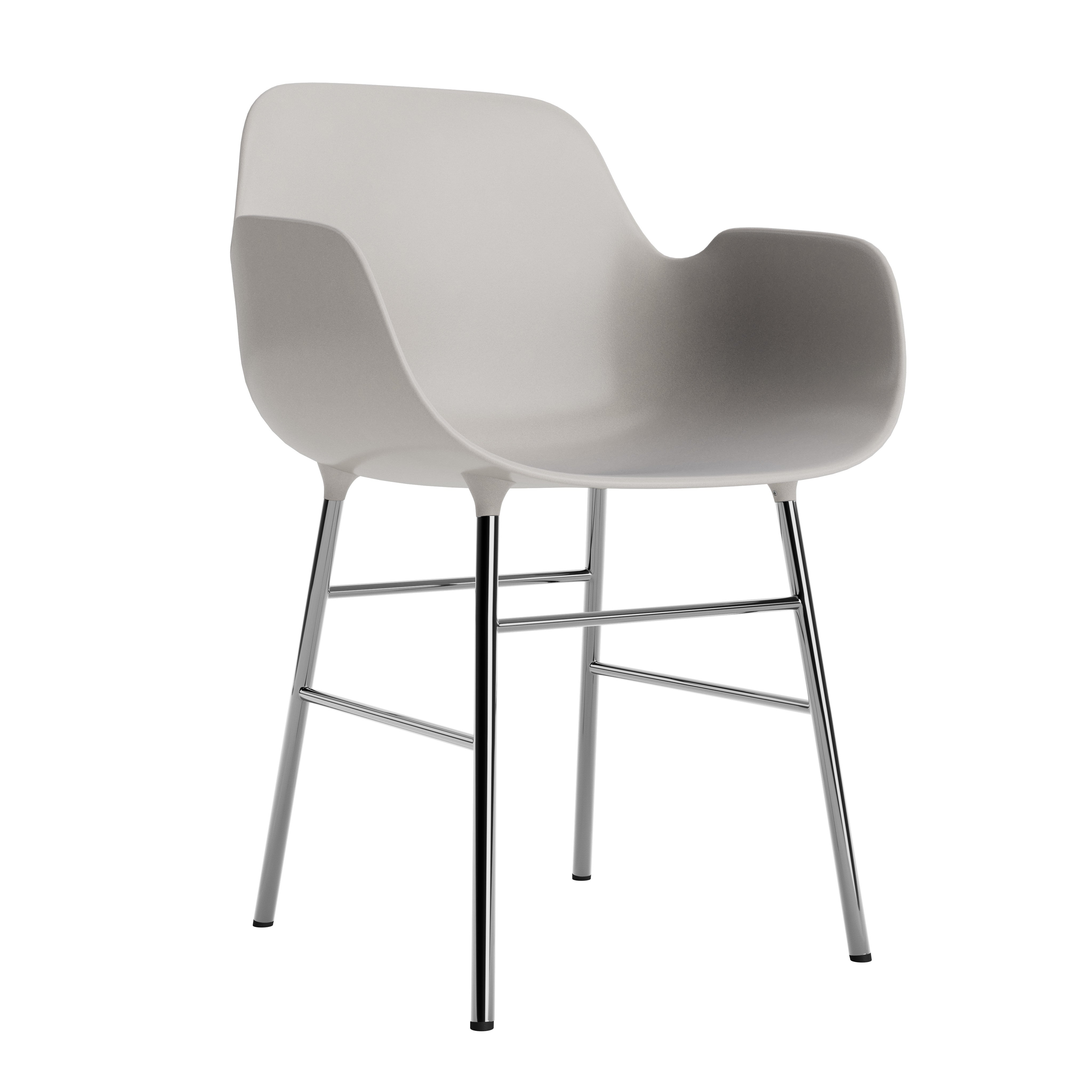 Chair with armrests of forms warm gray with a chrome base