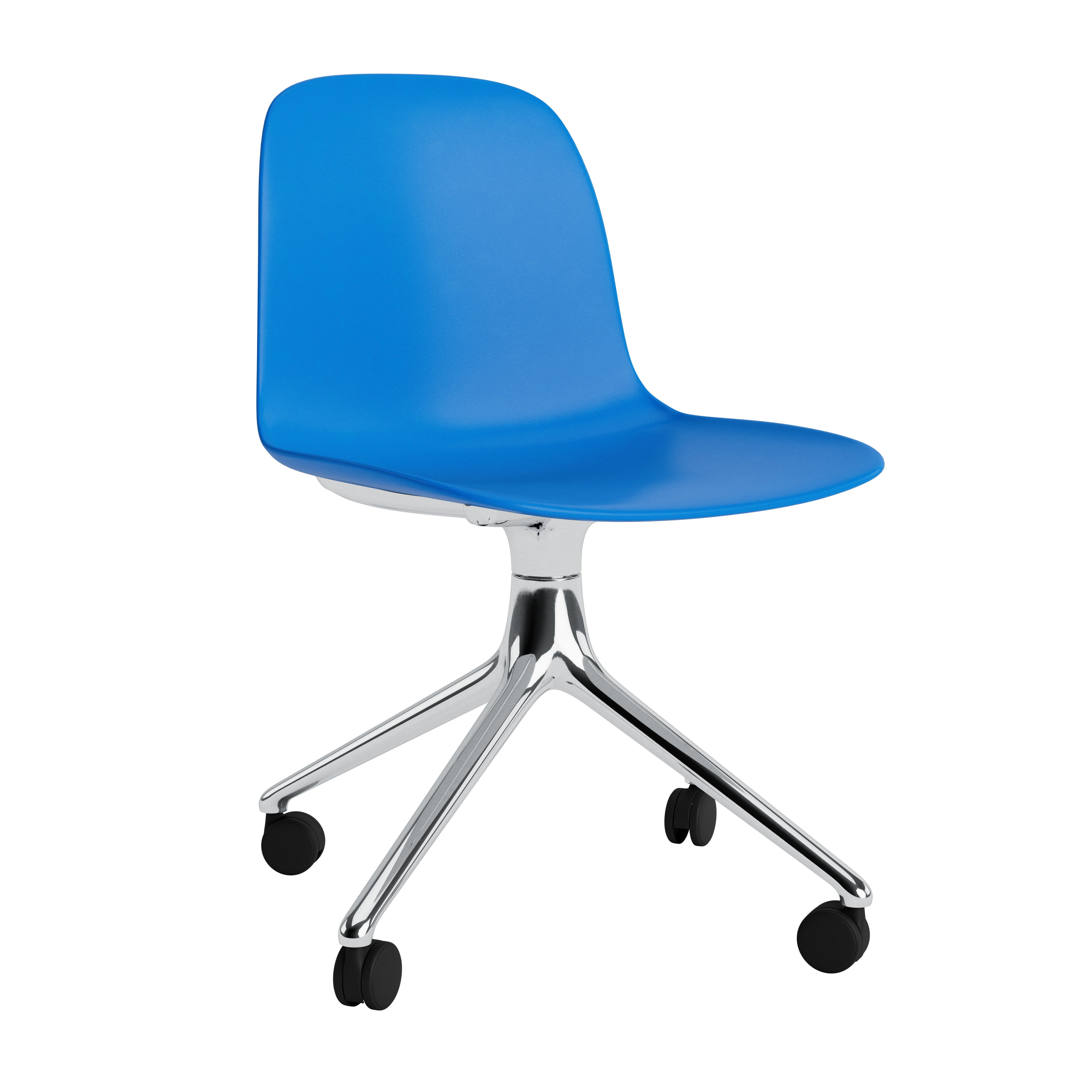 4W Blue Form Office Stuhl mit einer Aluminiumbasis auf Rädern