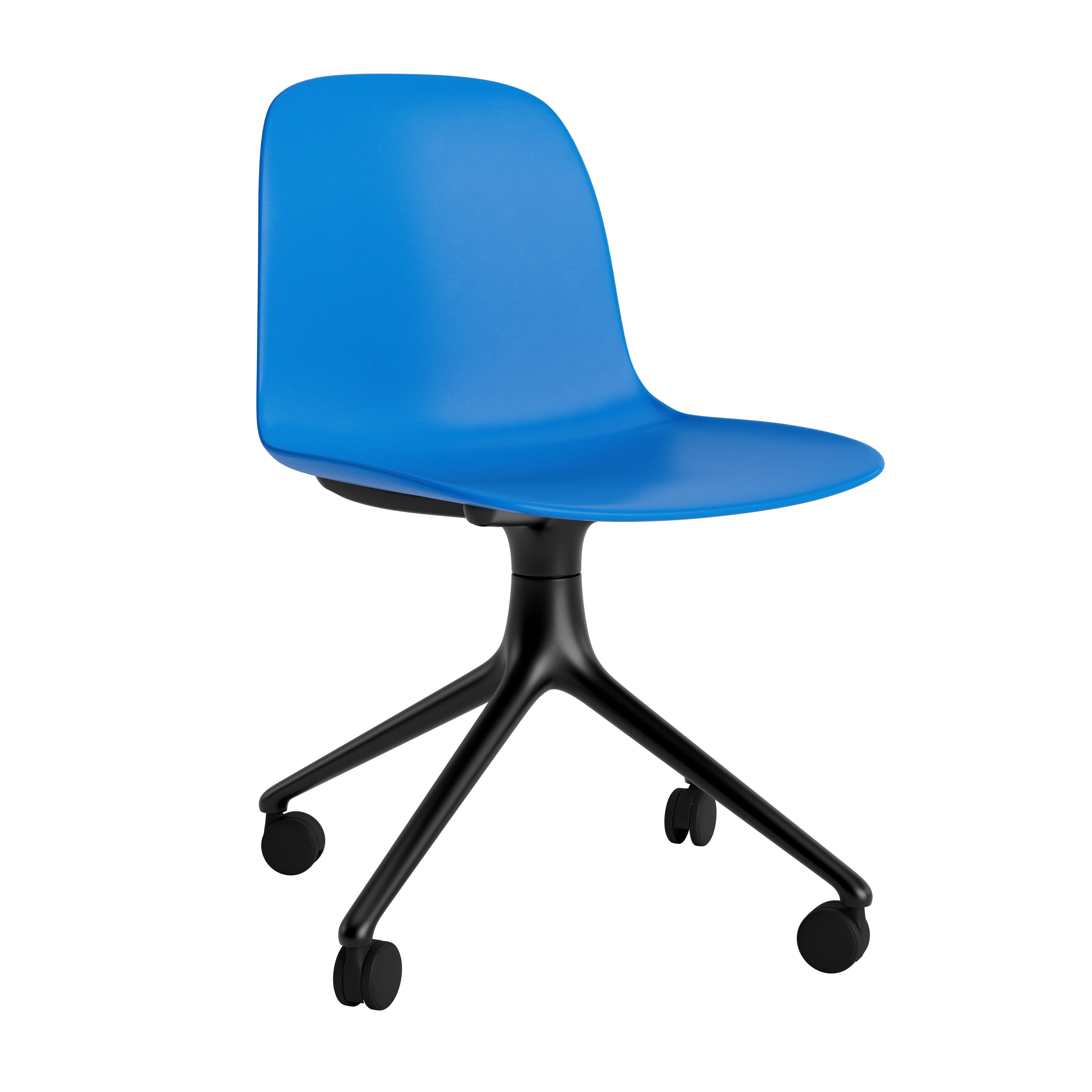 Blue Form Office Chair with a black base on wheels