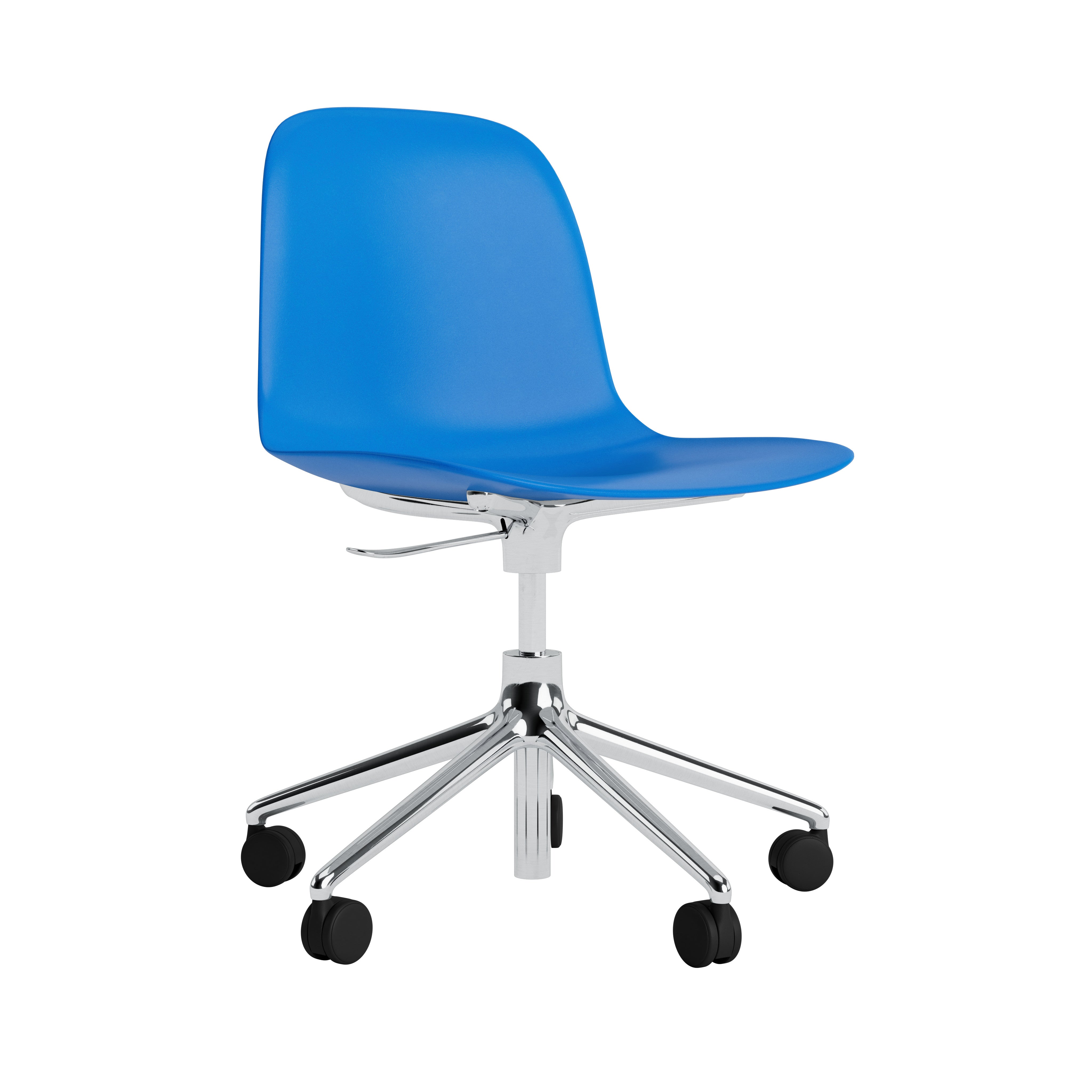Office chair with adjustable forms 5W blue with an aluminum base on wheels