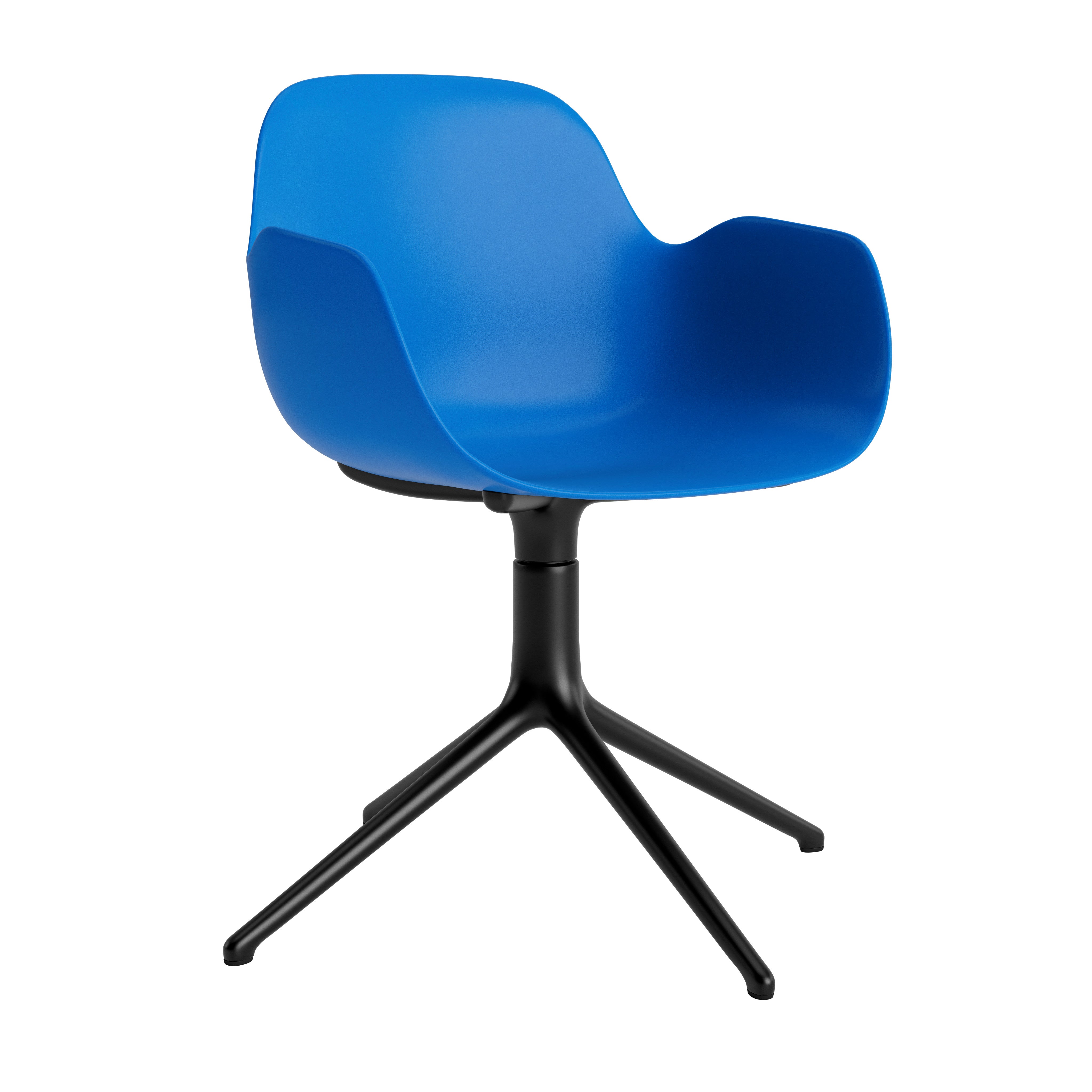 Office chair with 4l blue armrests with a black base