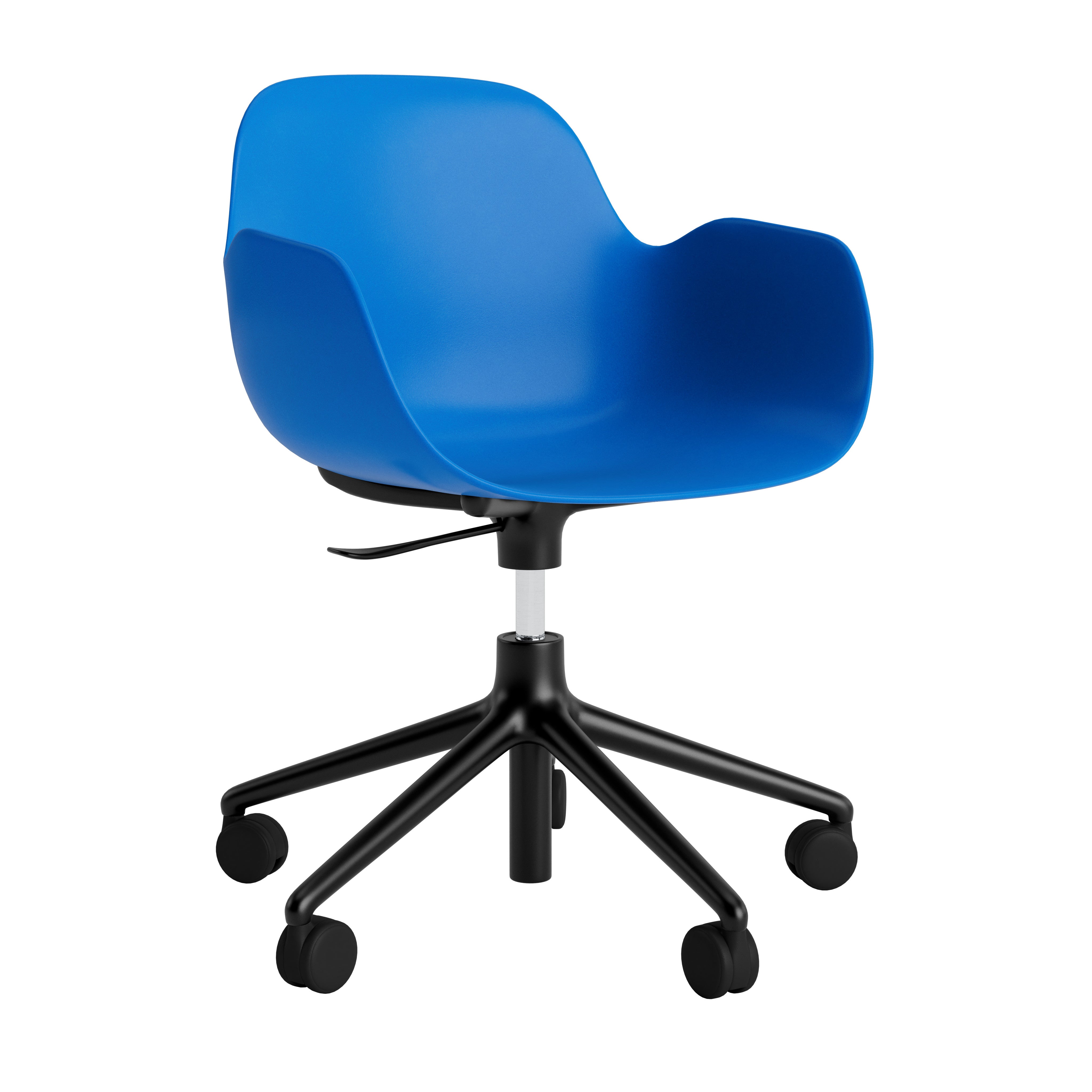 Office chair with armrests with adjustable 5W blue forms with an aluminum base