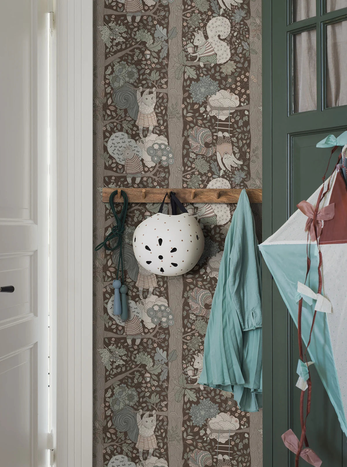 Children's wallpaper with a fairy tale forest theme CHARLIE brown with white