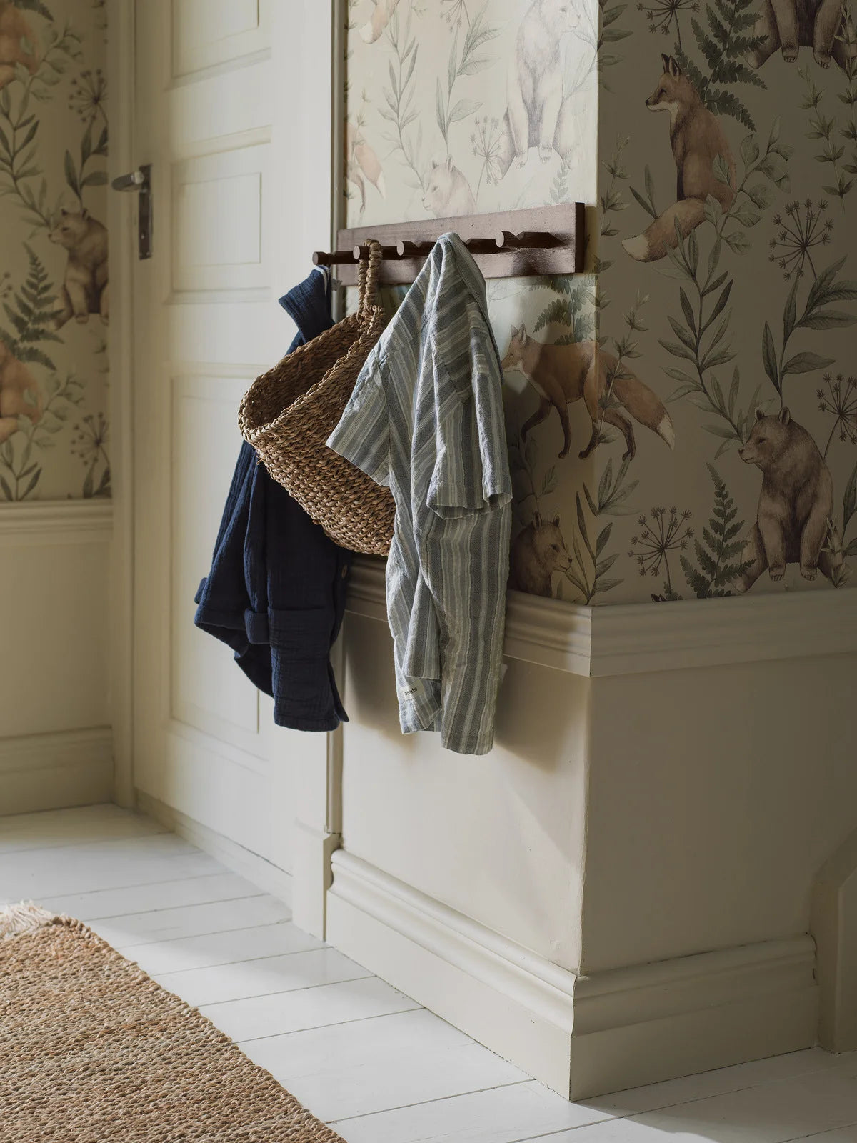 Wild Forest Beige Children's Wallpaper with Plant and Animal Motif