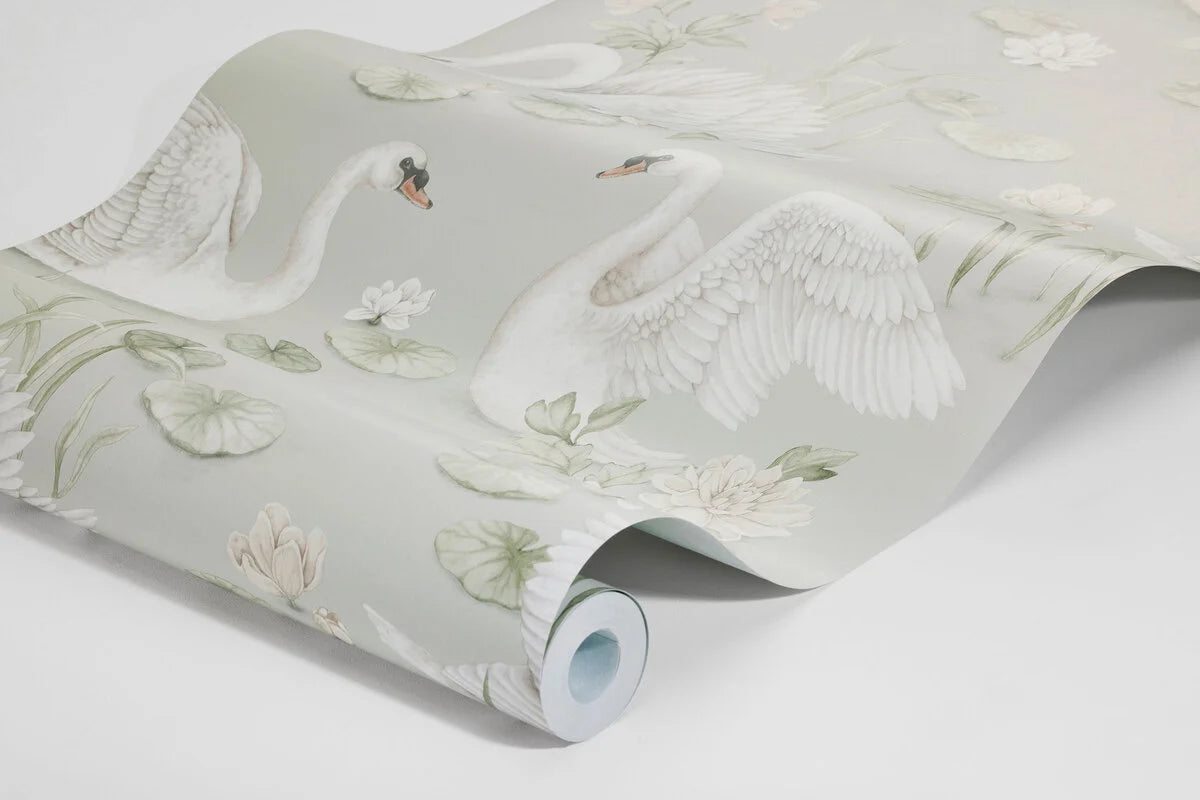Children's wallpaper with plant and animal motif LILY SWAN gray