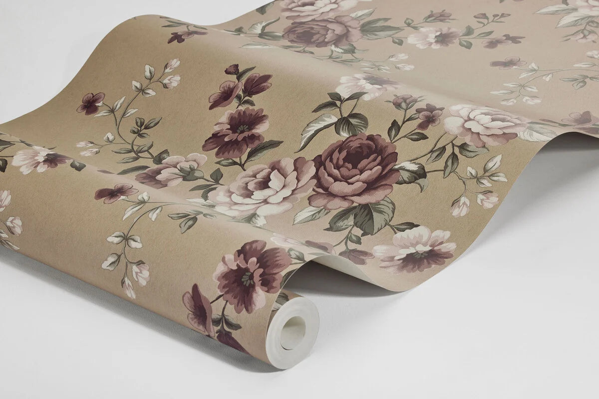 Tapete mit pflanzlichem Blumenmotiv NOMI braun