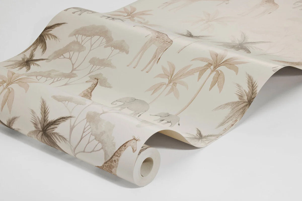 Children's wallpaper with a plant and animal motif SAVANNAH beige