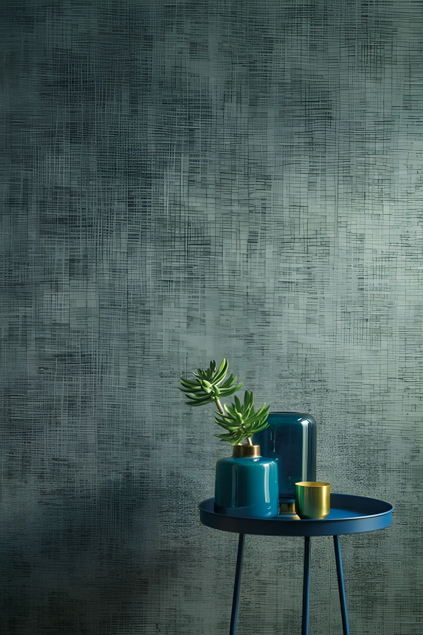 Structural wallpaper imitating worn canvas JOHARA - FIR green