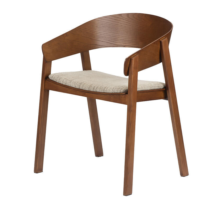 EDO Armchair in Beige with Dark Wooden Base