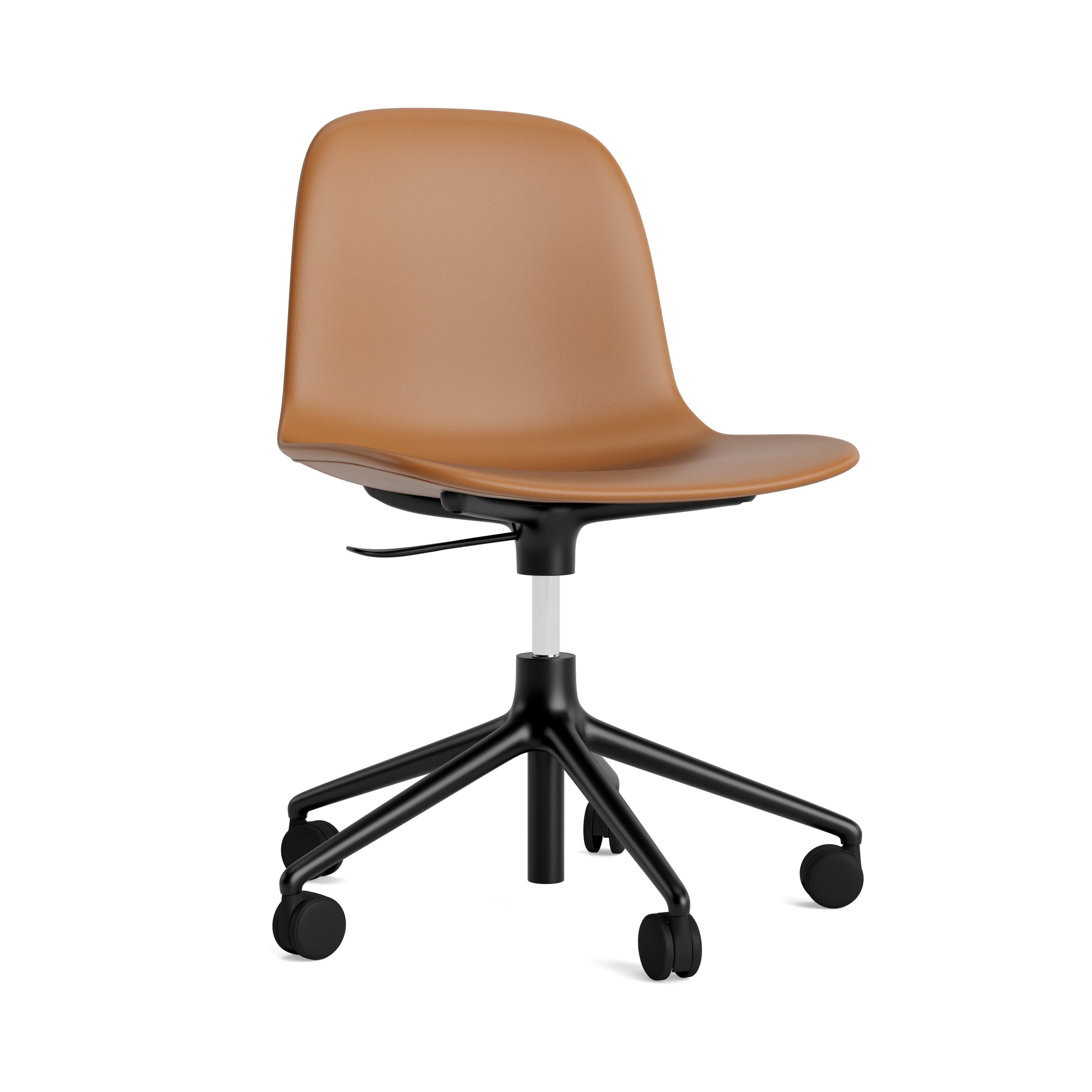 Office chair with adjustable 5W forms with a black base on wheels