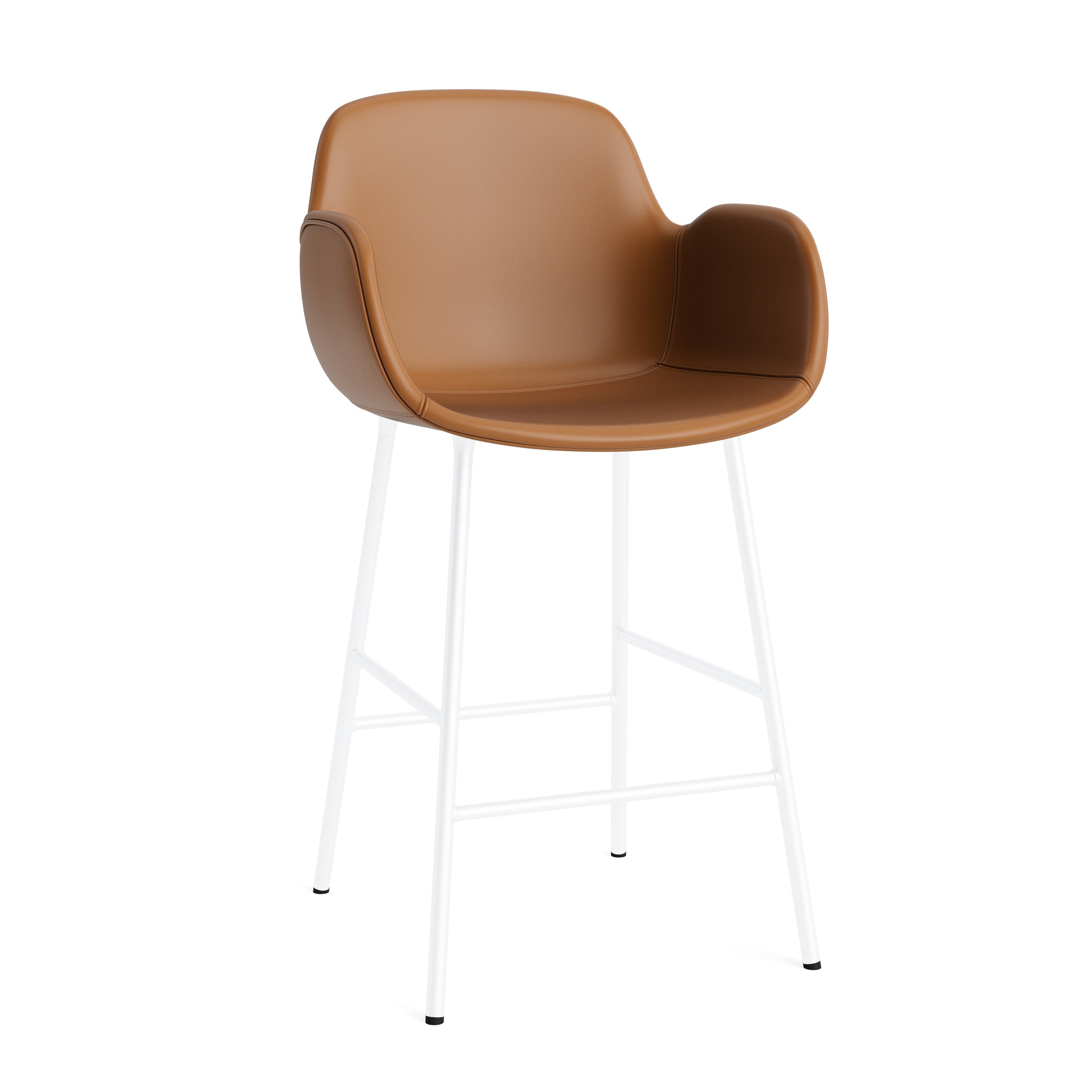 Bar chair upholstered with armrests of forms with a white base
