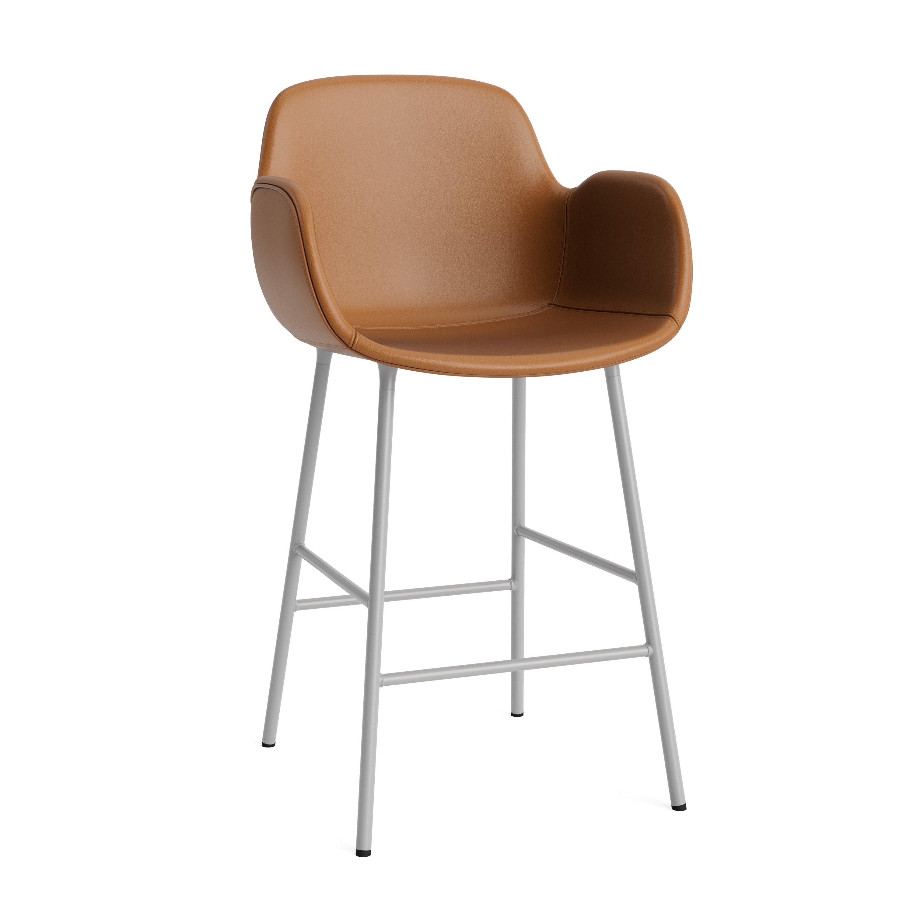 Bar chair upholstered with armrests of forms with a gray base
