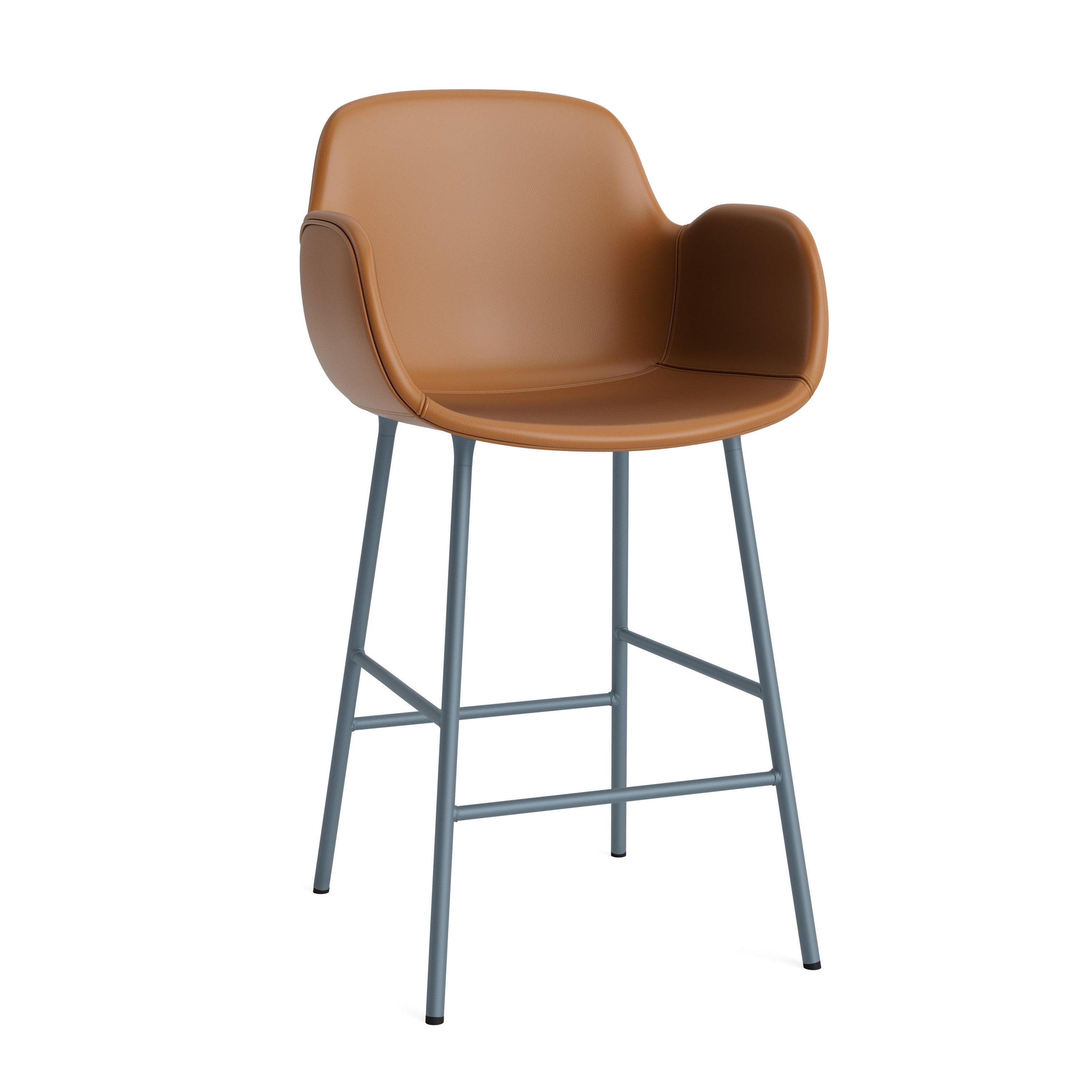 Bar chair upholstered with armrests of forms with a blue base
