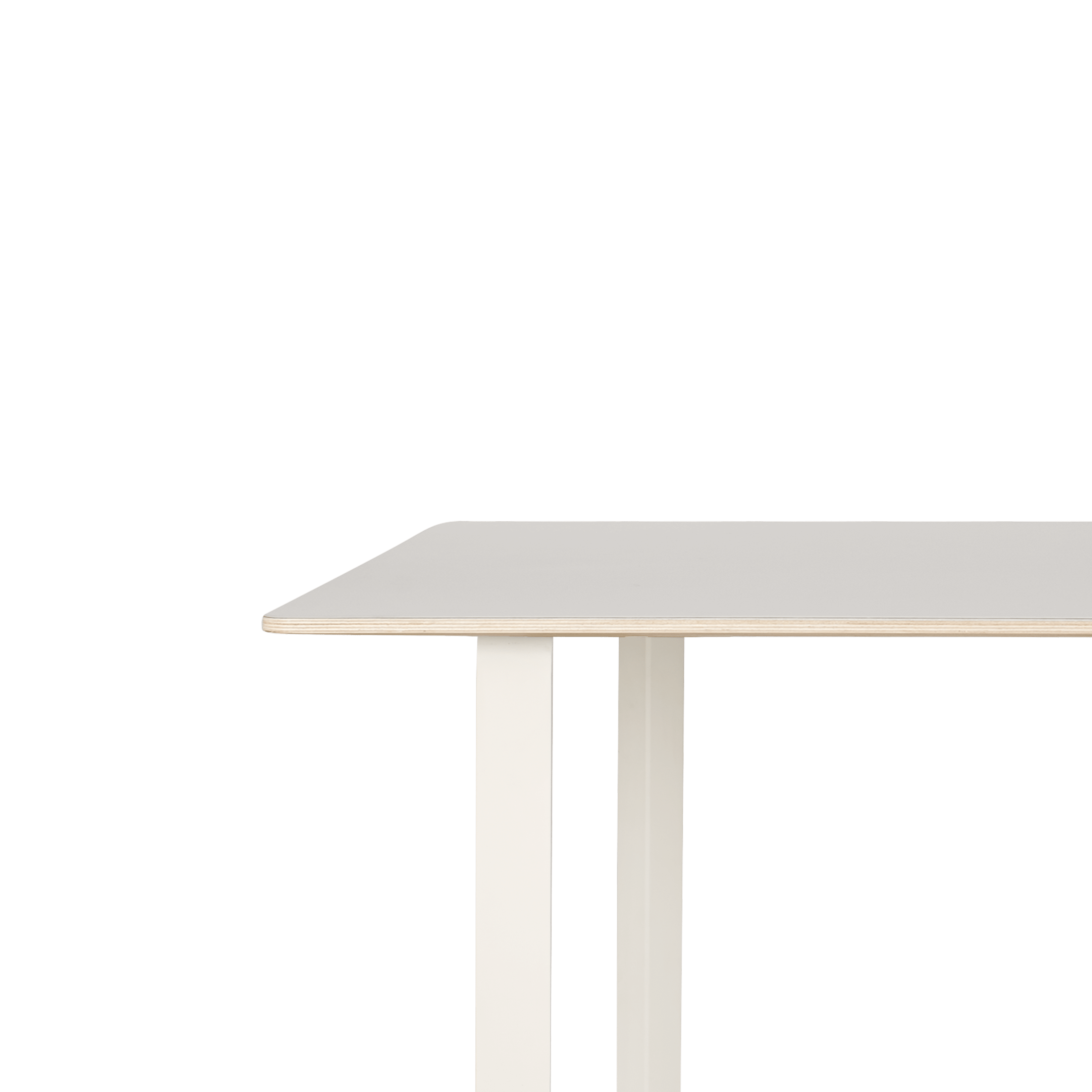 Grauer Tisch 70/70 mit weißem Fuß