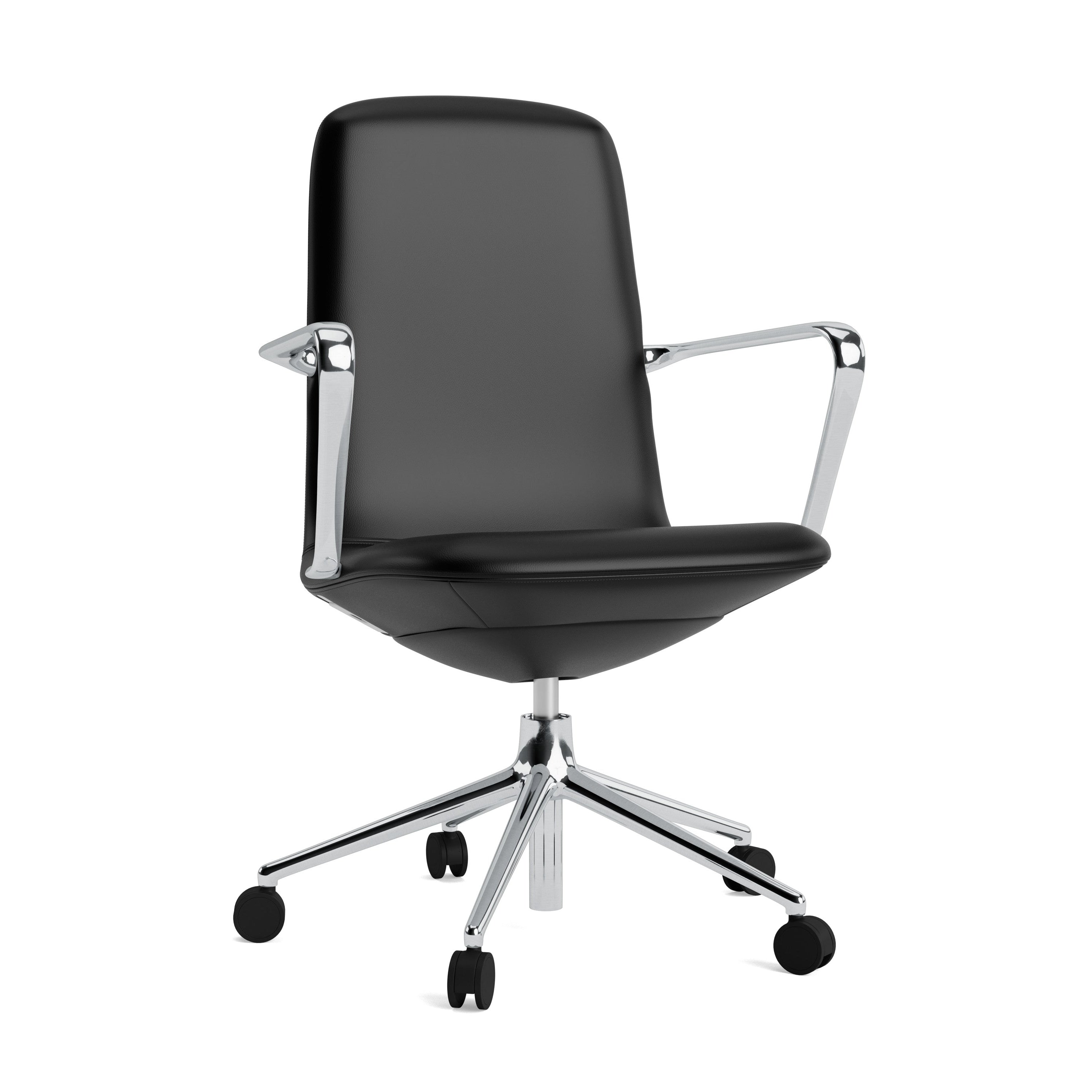 Upholstered office chair with off low 5W armrests with an aluminum base