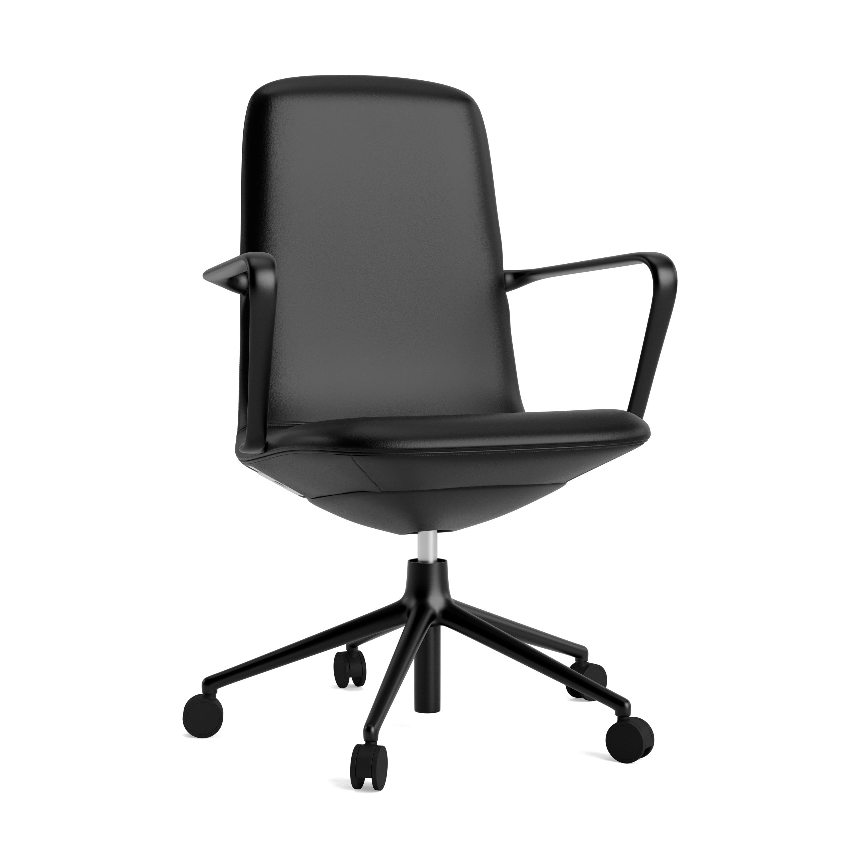 Upholstered office chair with off low 5W armrests with a black base