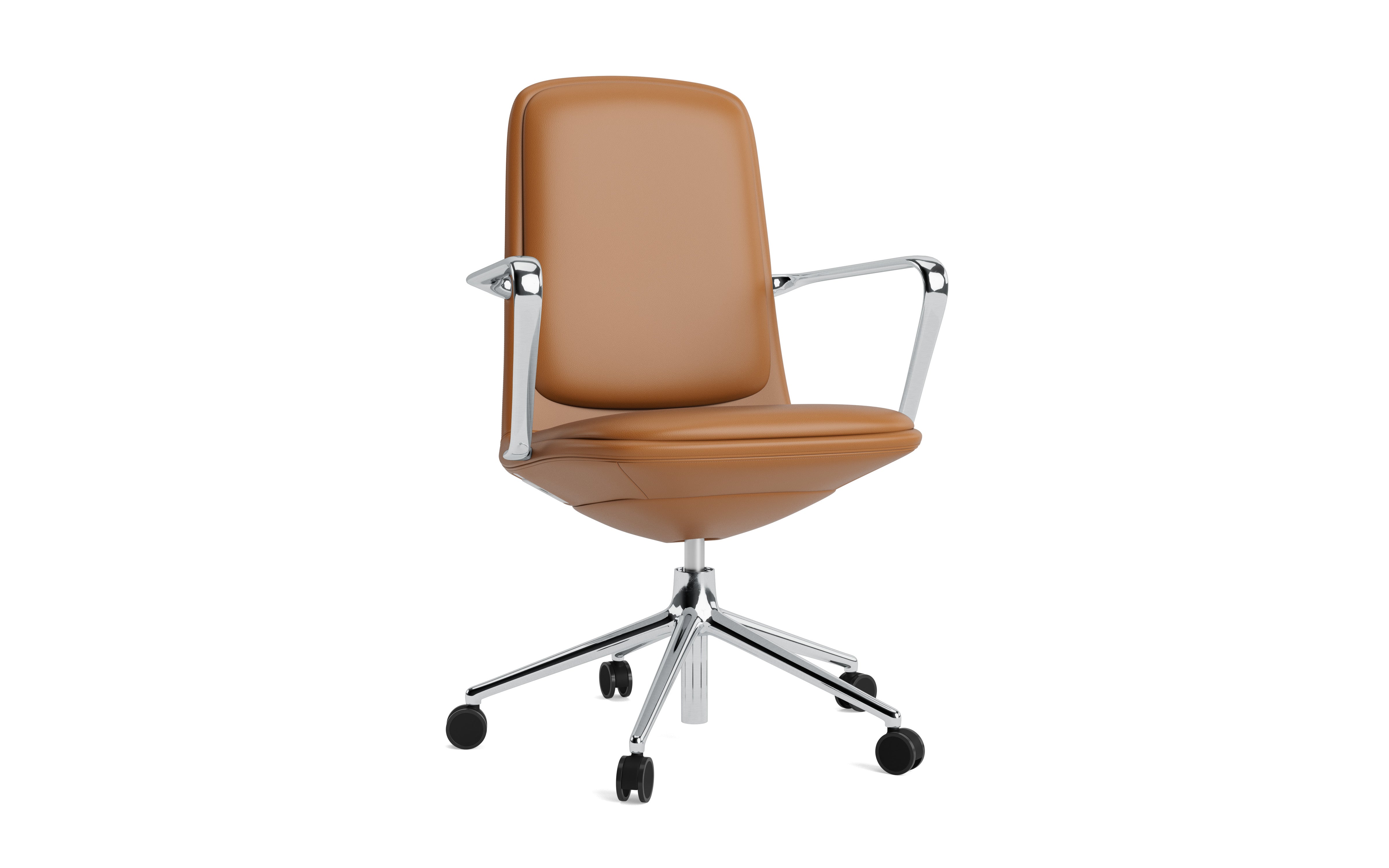 Upholstered office chair with off low 5W armrests with an aluminum base