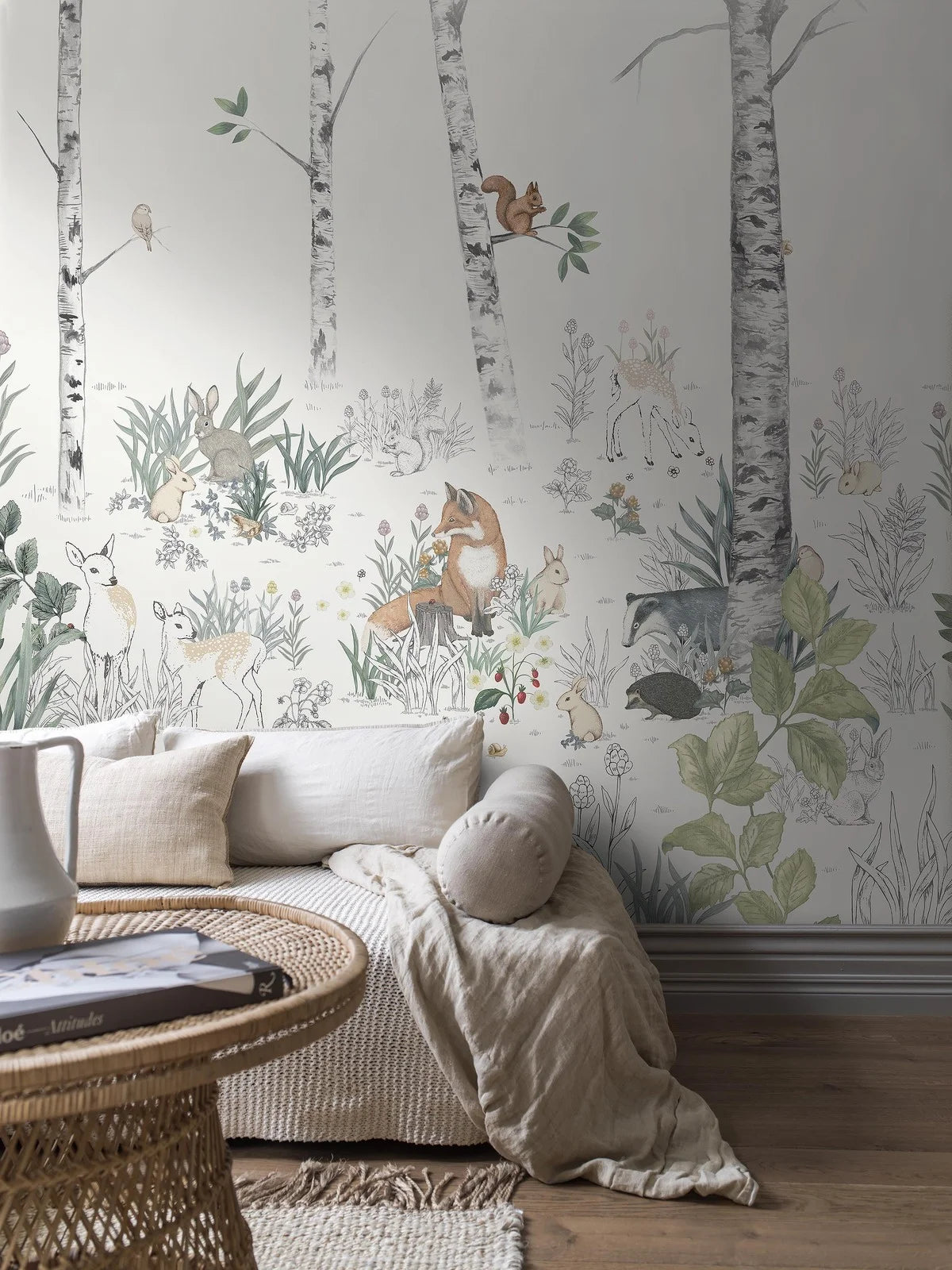 Wandbild für Kinder mit Landschaft des Waldes MAGIC FOREST warmes Weiß