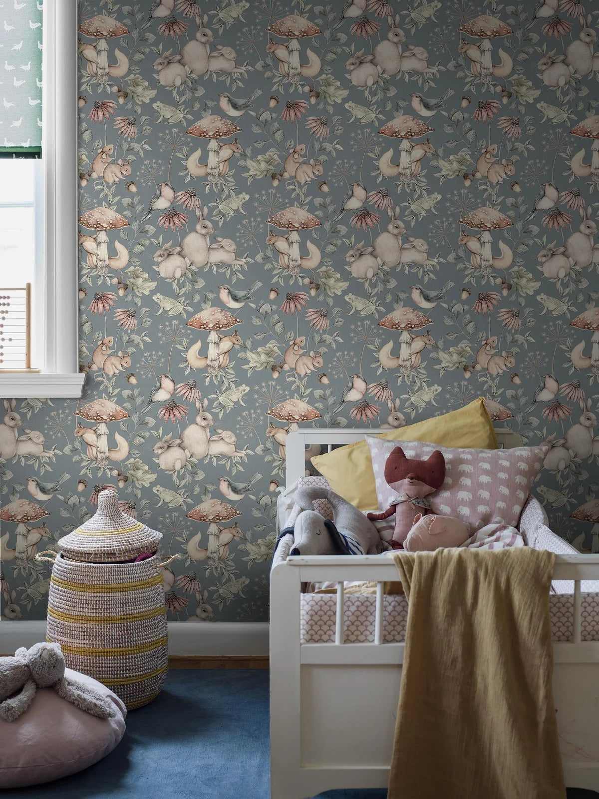 MINOU Children's Wallpaper with Animal Motif in Muted Blue