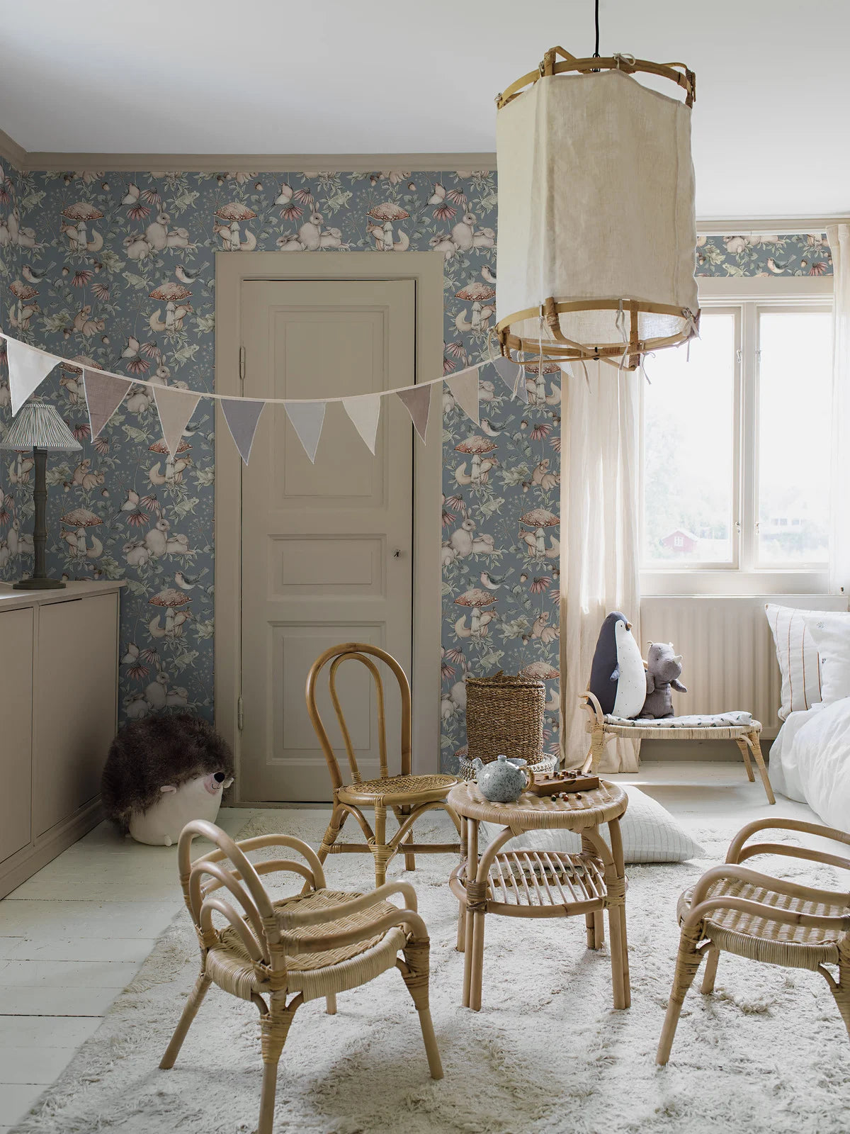 MINOU Children's Wallpaper with Animal Motif in Muted Blue