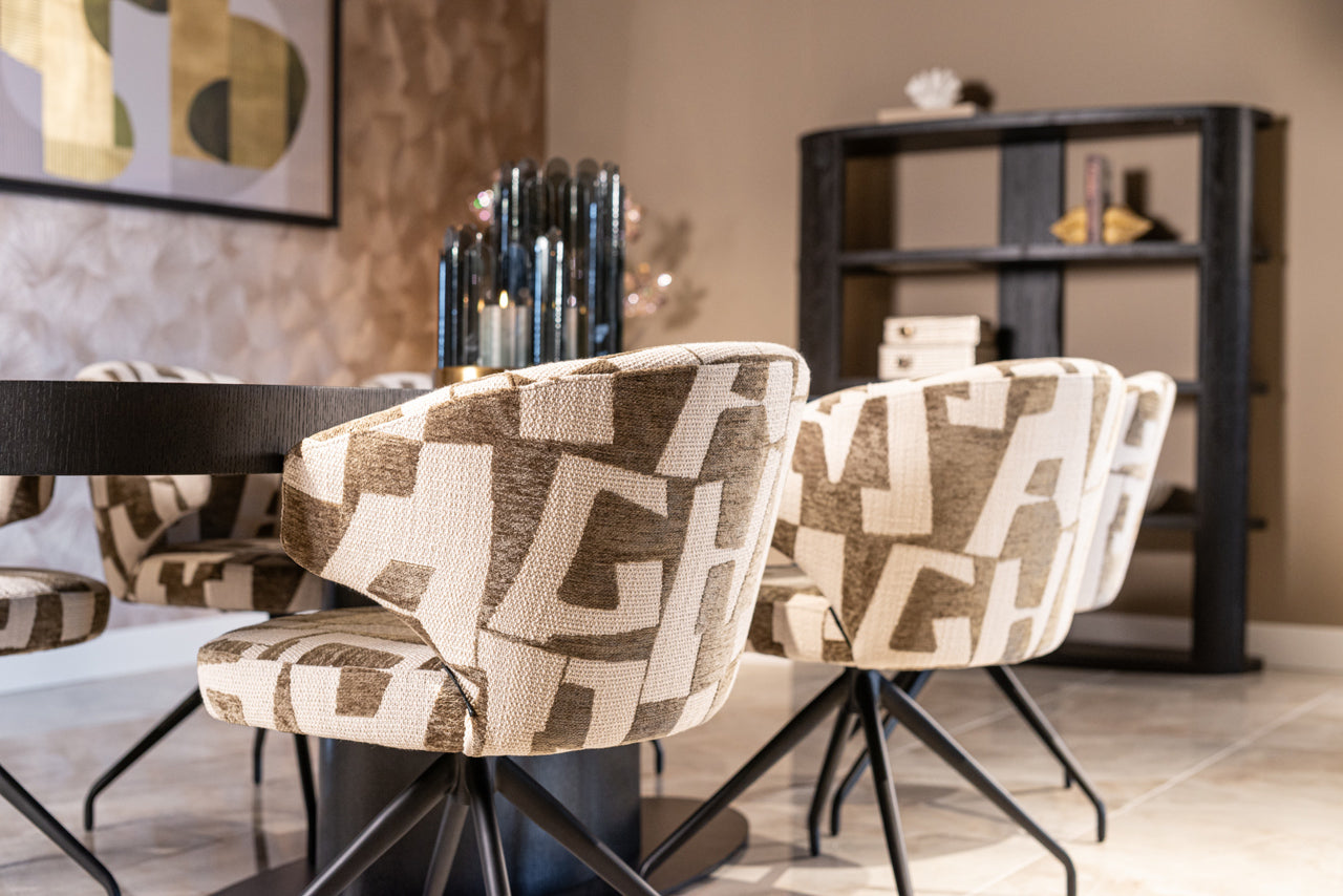 MILLY Swivel Chair in Beige with Brown and Black Base