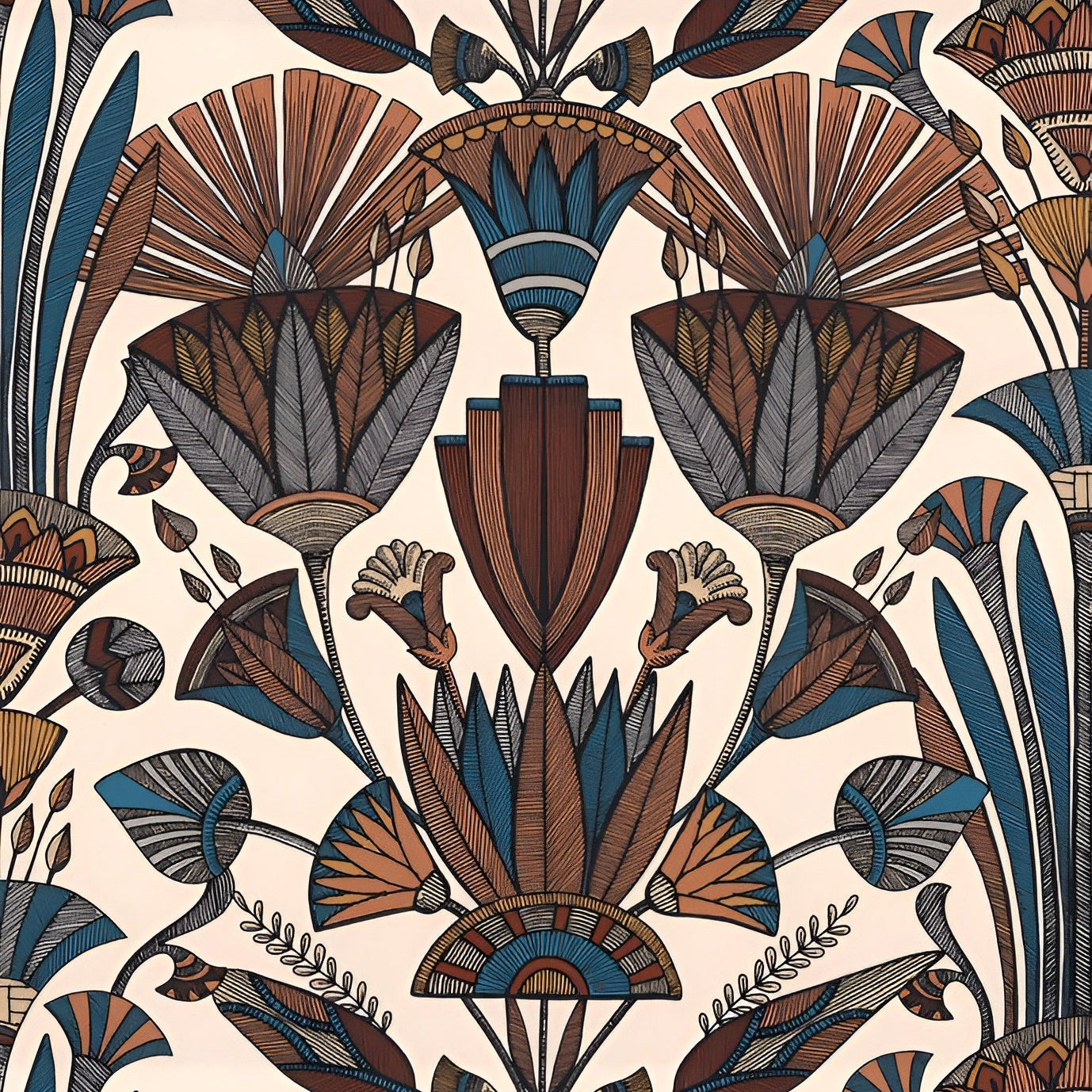 DENDERAH Floral Pattern Wallpaper - CRÈME/TERRACOTTA Cream with Terracotta