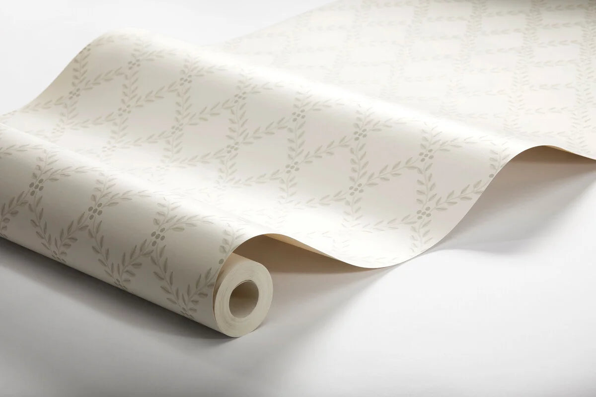 Tapete mit geometrischem Pflanzenmuster Blätter TRELLIS LEAVES beige