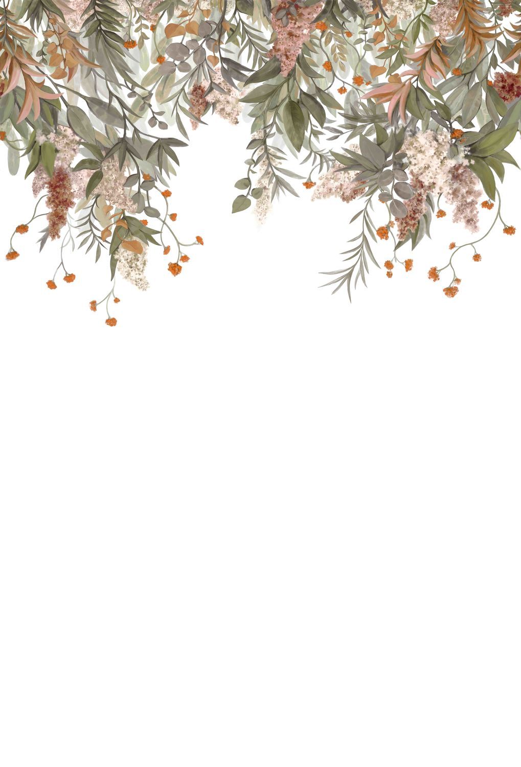 Wandbild mit pflanzlichem Motiv von WISTERIA in Grün und pudrigem Rosa