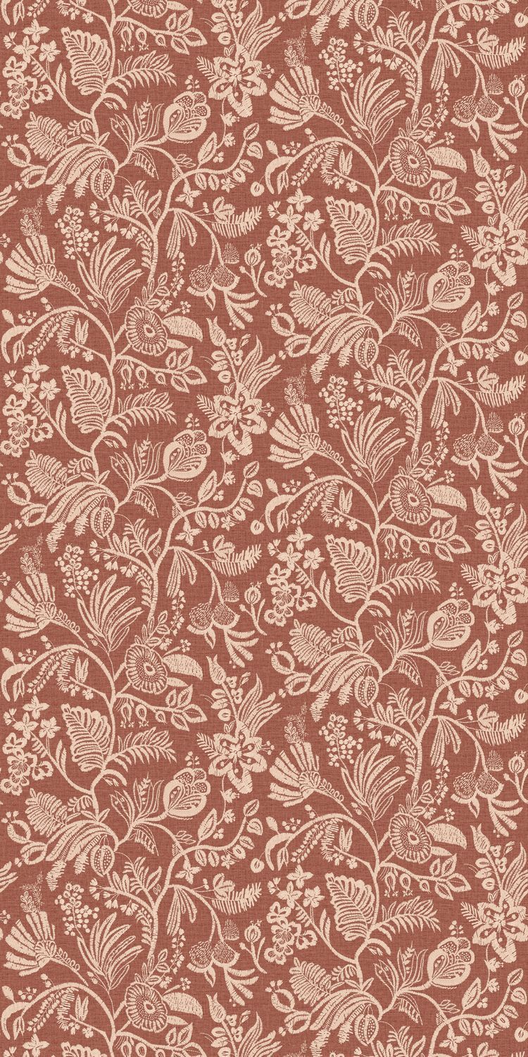 Embroidered effect wallpaper PASTE terracotta with beige