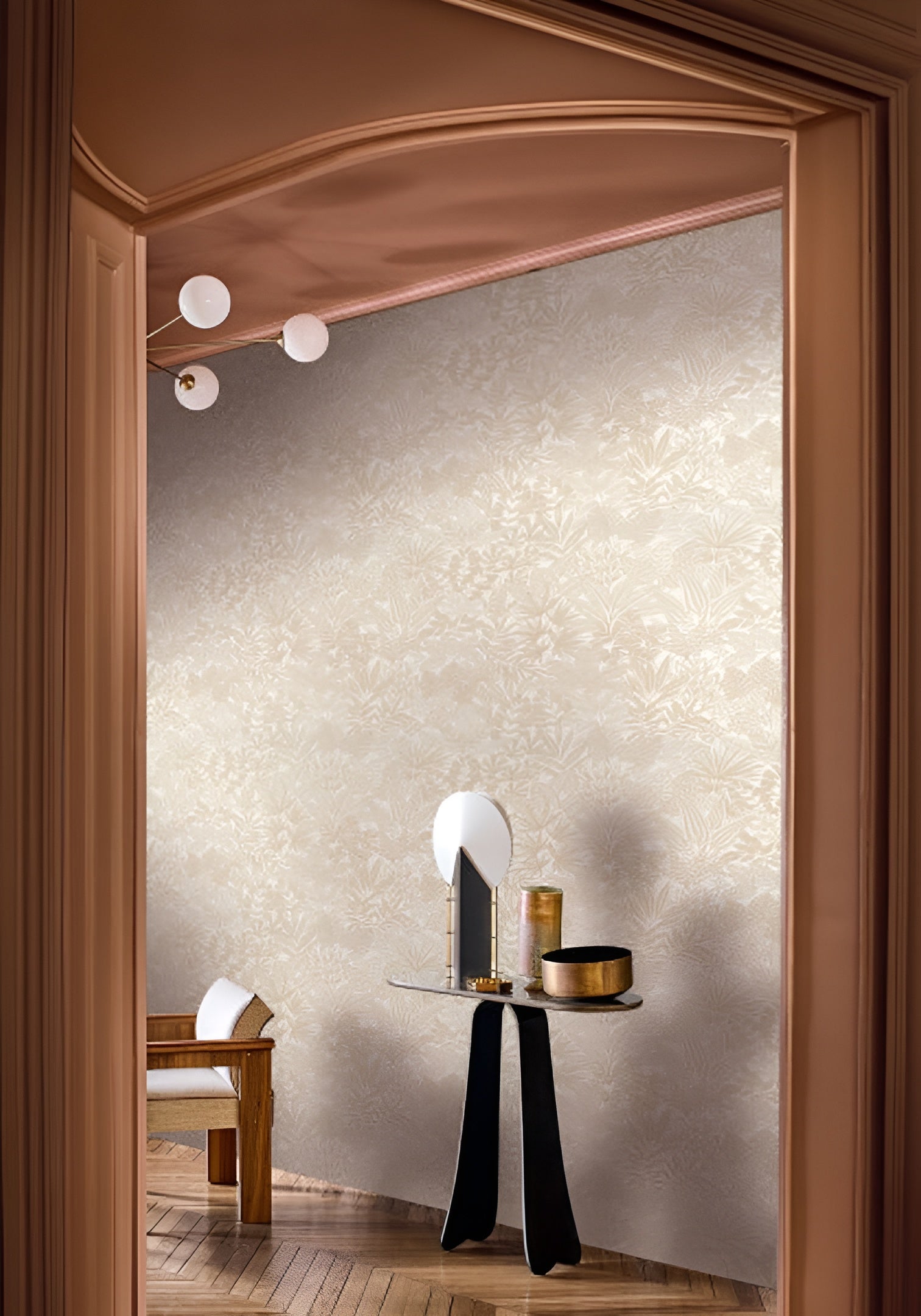 Tapete mit Pflanzenmotiv DOUM - BLANC/DORE weiß mit Gold