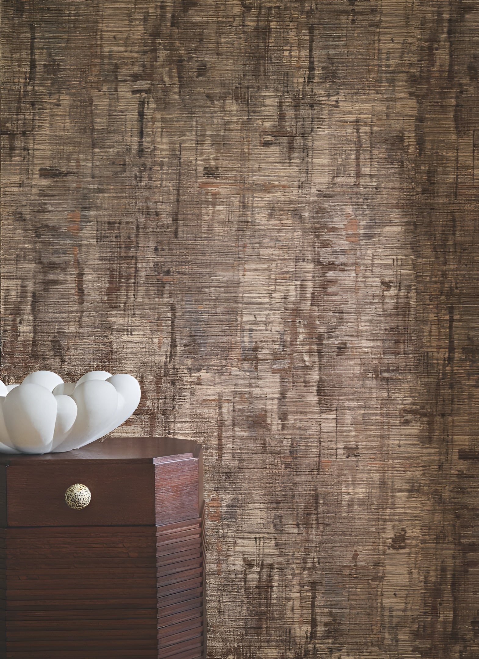 Textile wallpaper with abstract pattern MANUFACTURA - ORANGE BRULÉ brown-orange