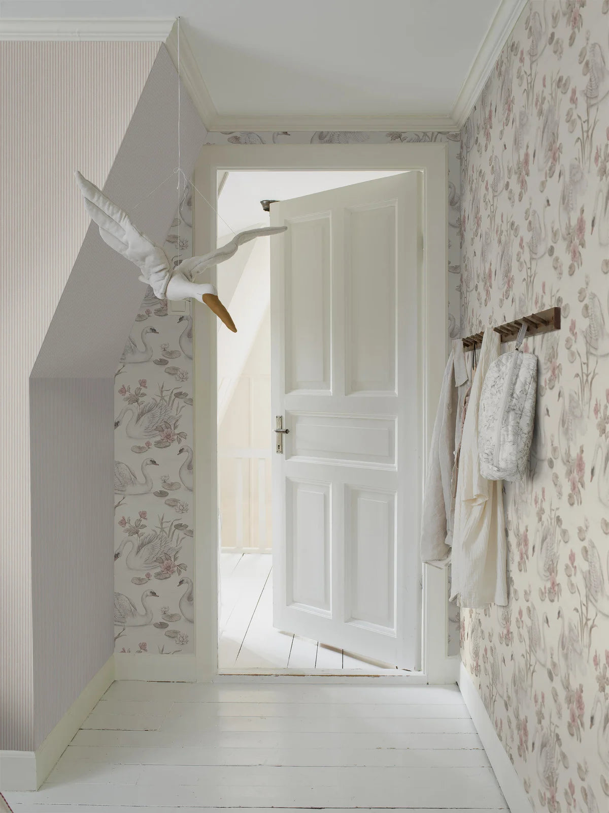 Structural wallpaper imitating striped linen POLKA STRIPE pink with beige