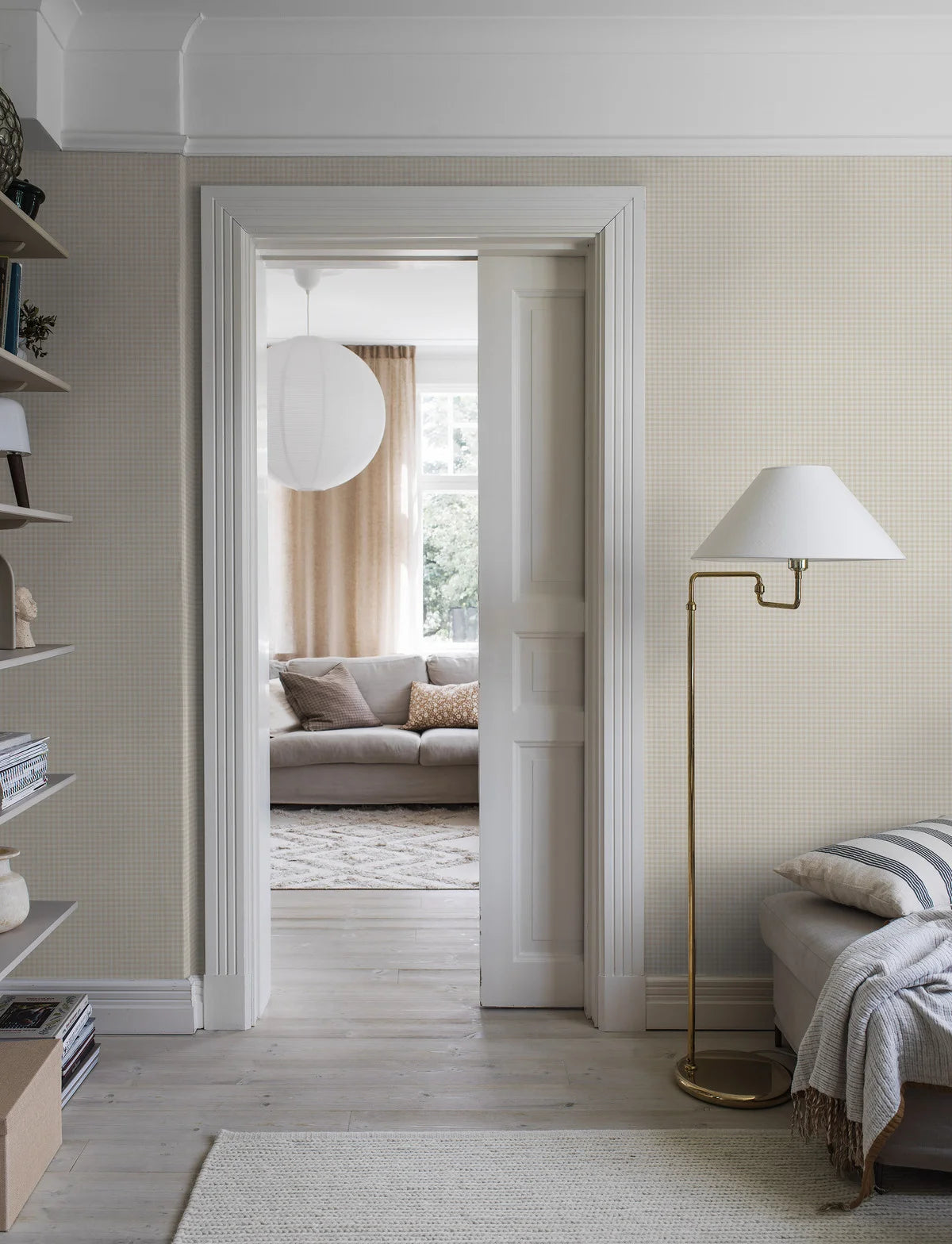 Structural wallpaper imitating linen in a checkered pattern PICNIC CHECK beige