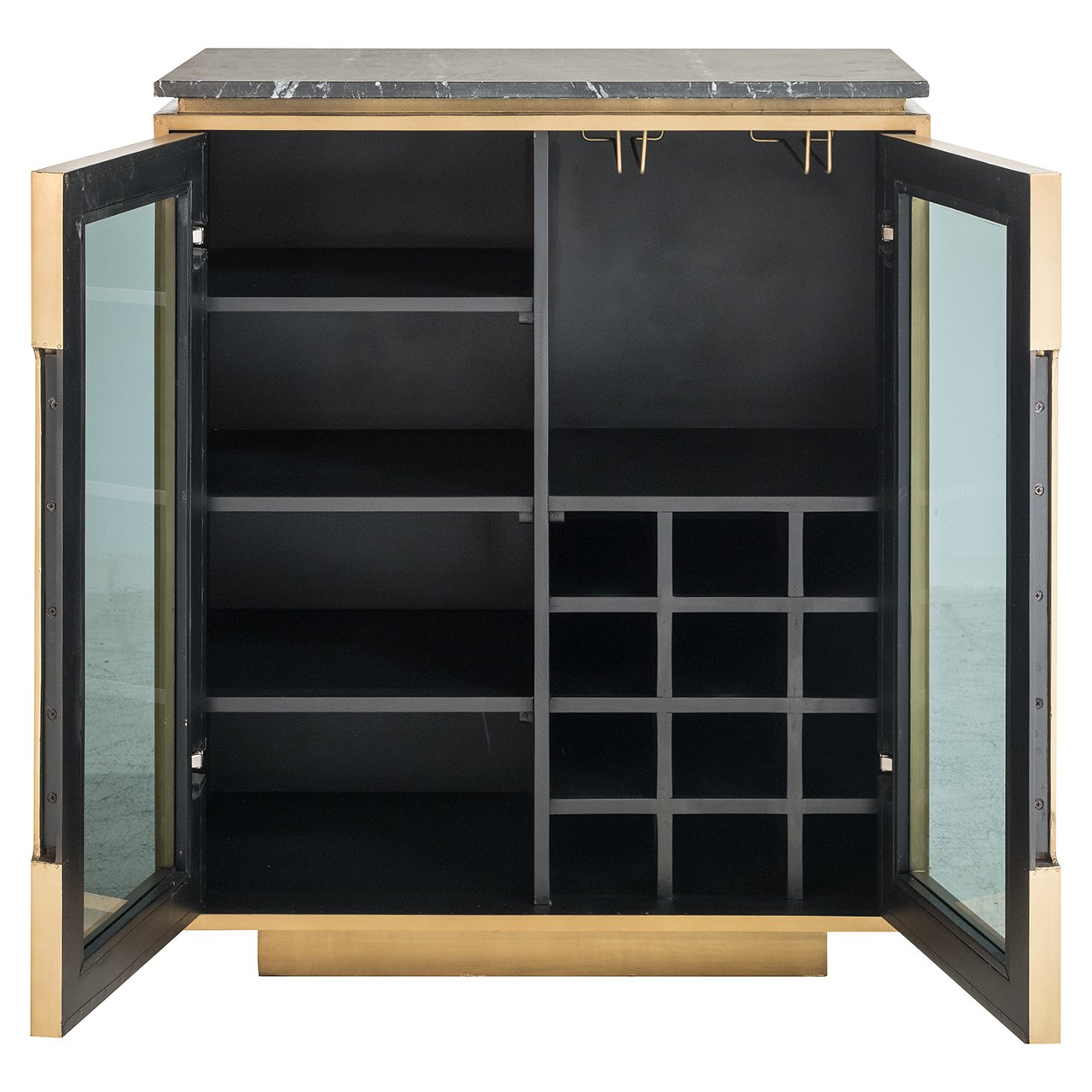 Vitrine FINSBURY antikgold mit schwarzem Marmor