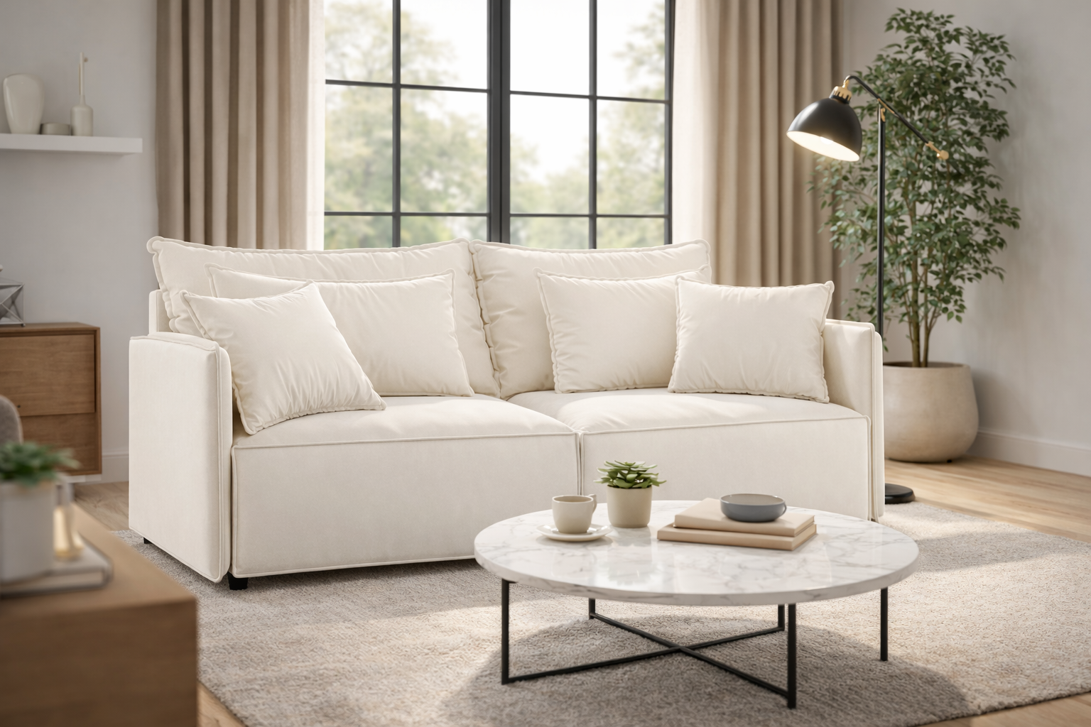 Sofa aus Samt mit Schlaf-Funktion FABIEN beige