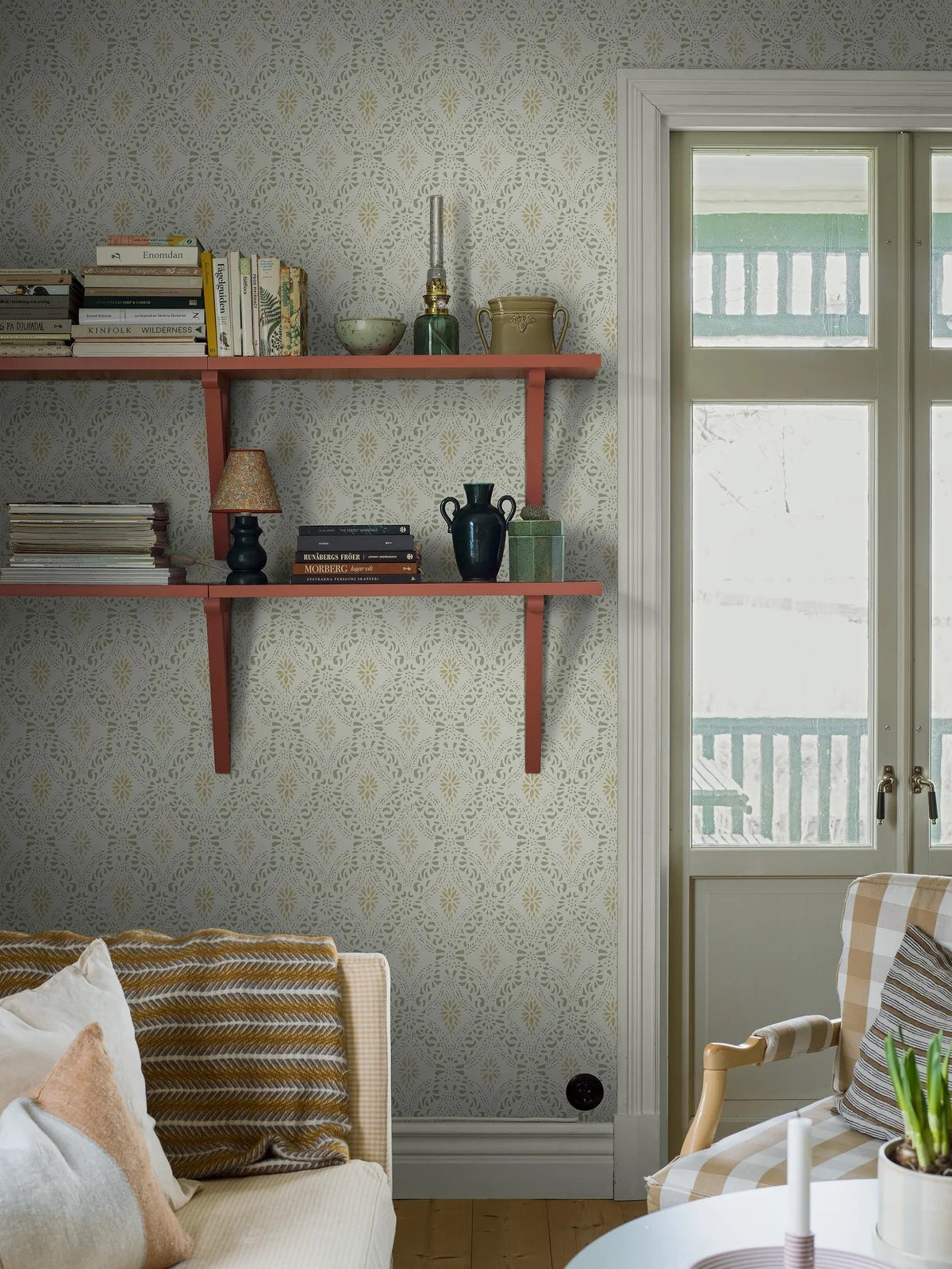 Vlies-Tapete mit geometrischem Muster KVARNHOLMEN weiß mit grün