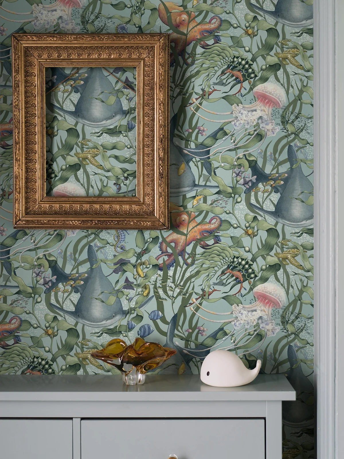 Kinder-Tapete mit Meeresbewohnern UNTERWASSER MAGIE türkis