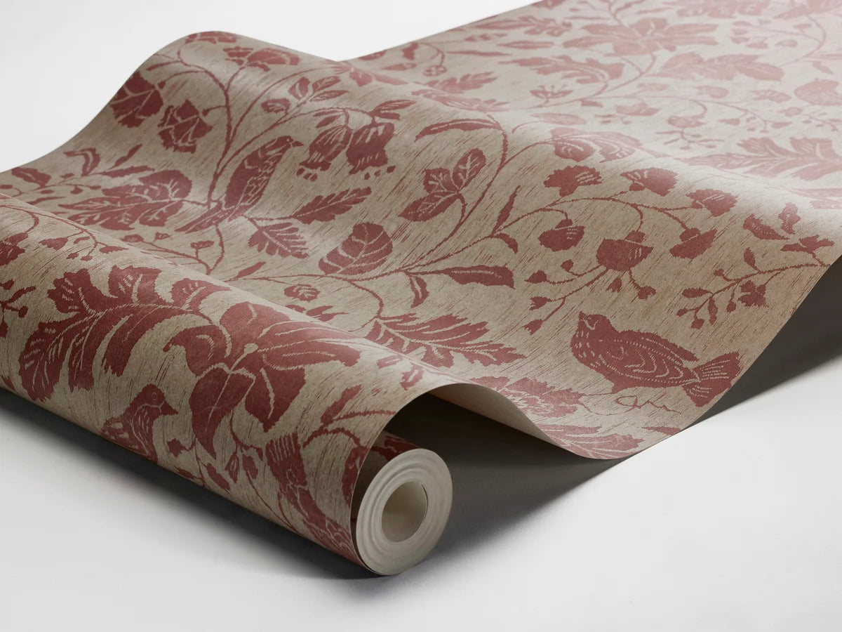 Tapete mit Pflanzen- und Tiermotiv ISIDOR braun mit rot