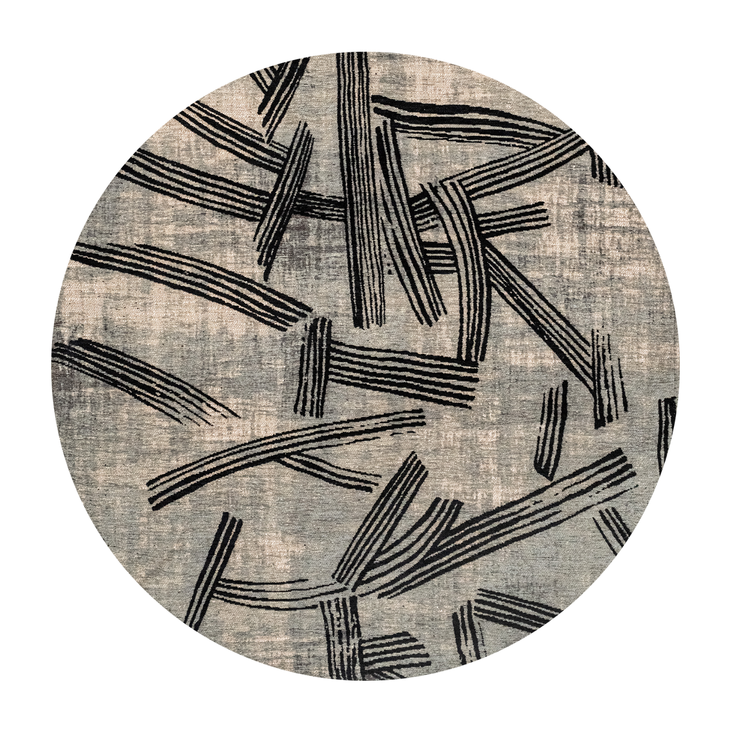 Round rug KANJI gray-beige with black