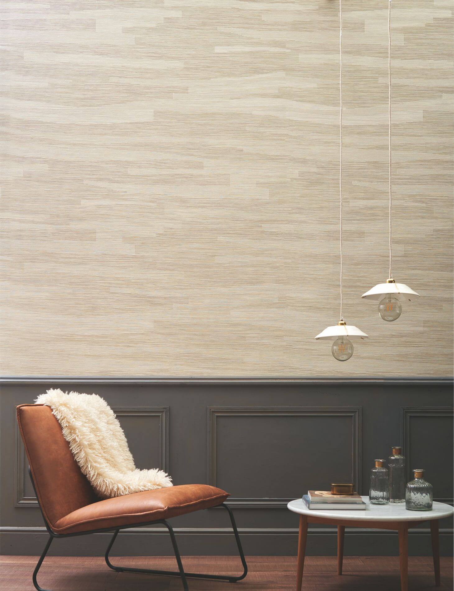 Textile wallpaper with a striped structure and jacquard weave HALANA - ECRU ecru