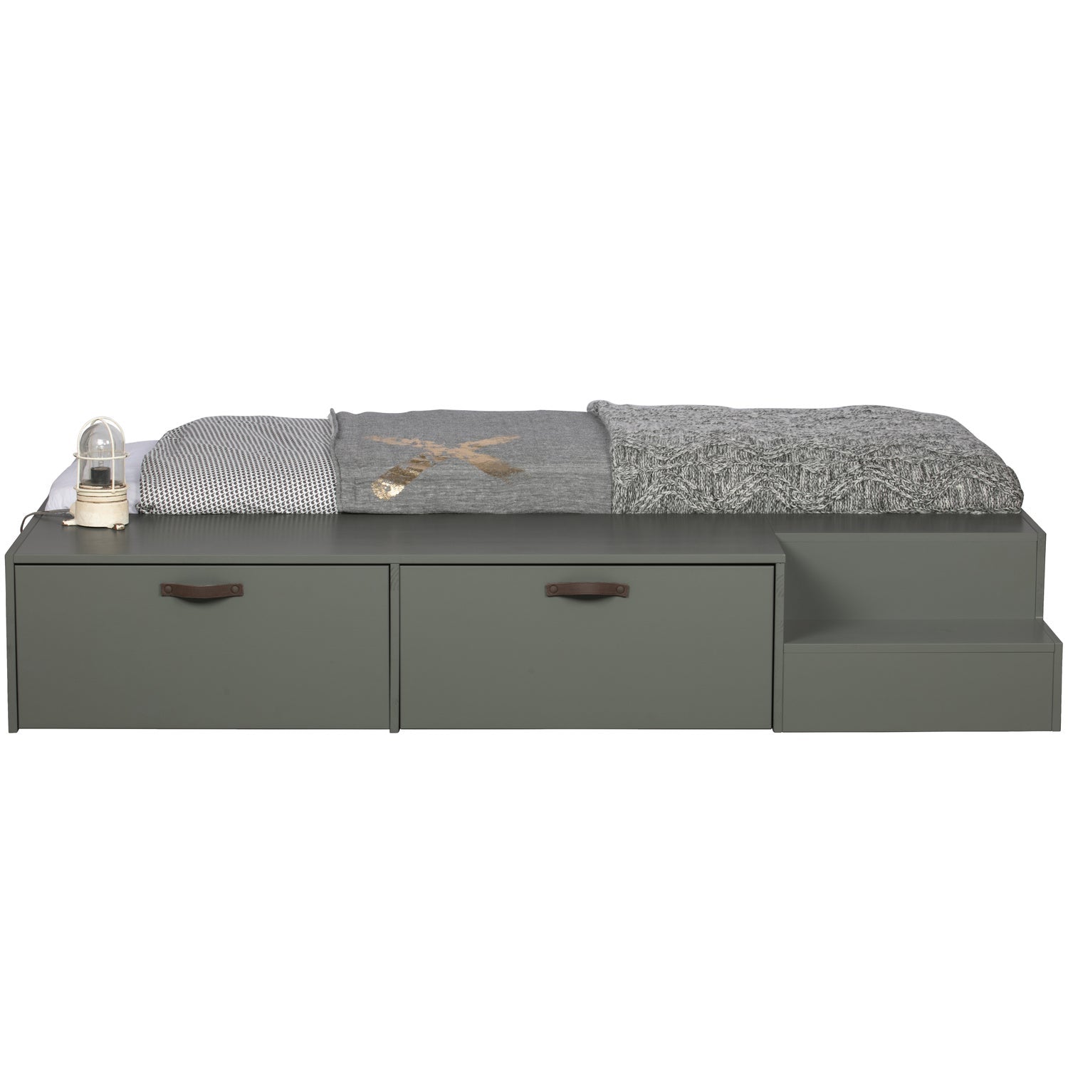 Bett mit Schubladen STAGE graugrün