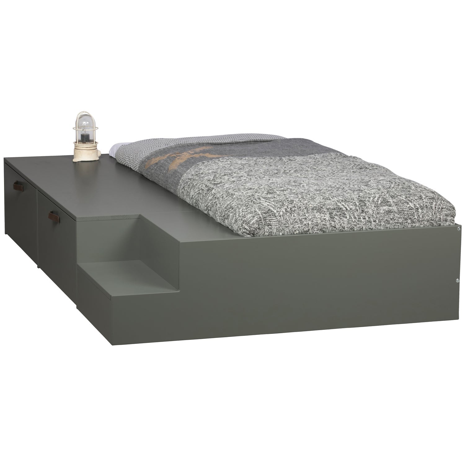 Bett mit Schubladen STAGE graugrün