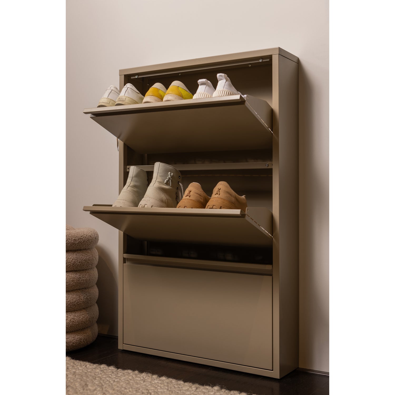 Sabine 3-Kompartentschuhschrank Metall Sand